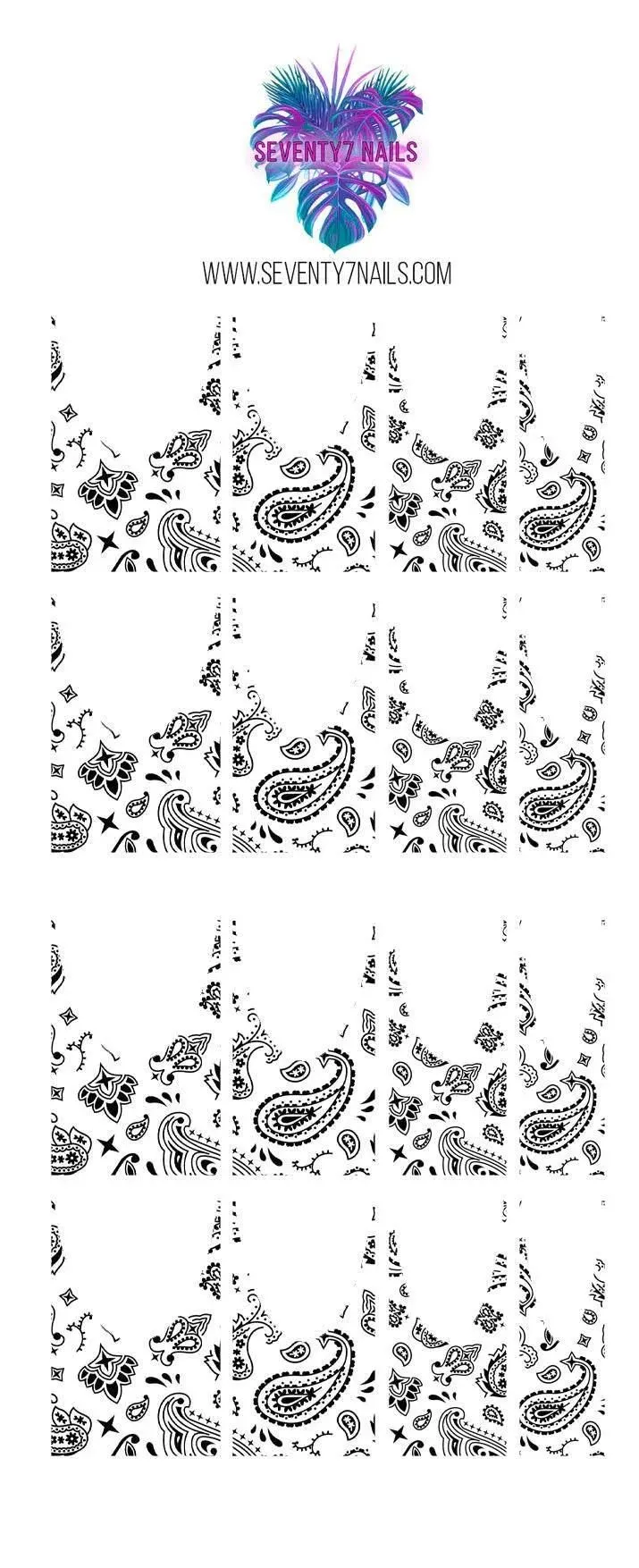 Waterslide Nail Decals - French Cut - White Bandana