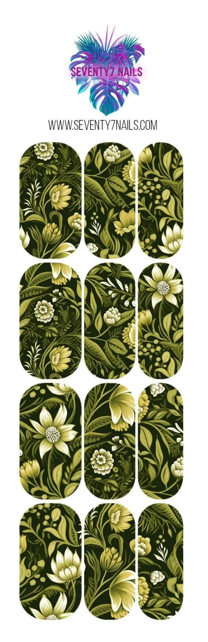 Waterslide Nail Decals - Olive Green Floral