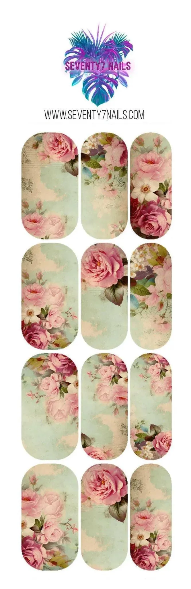 Waterslide Nail Decals - Pink Mint Floral