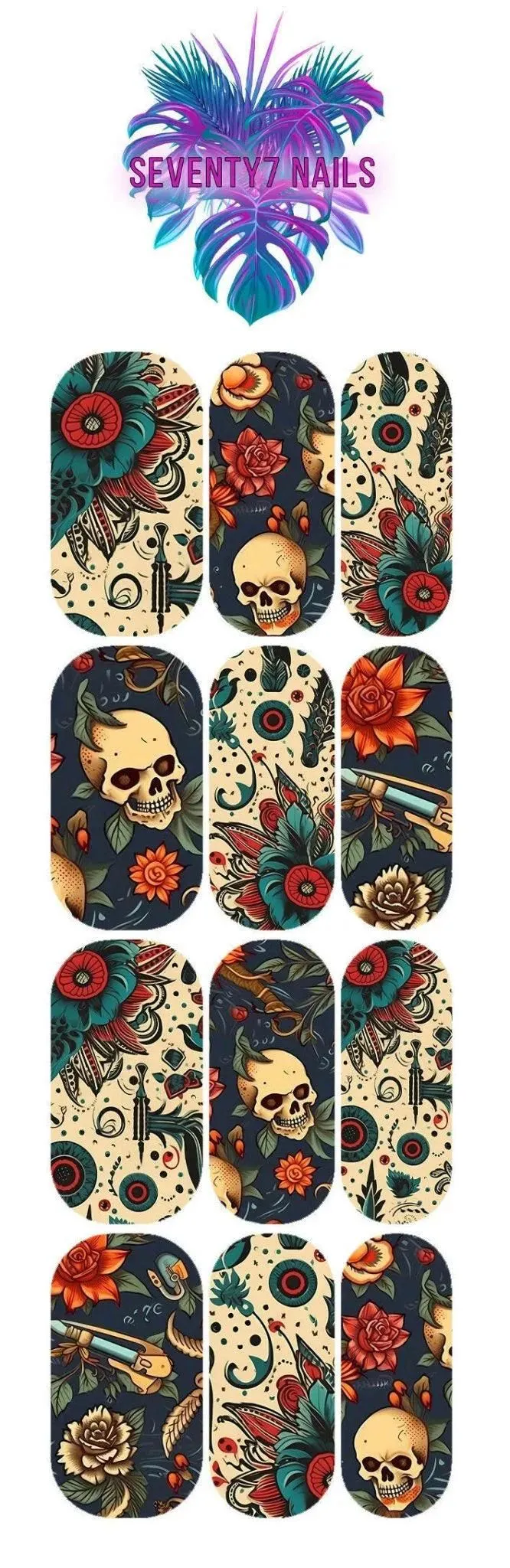Assorted Nail Decals - Teal Vintage Tattoo
