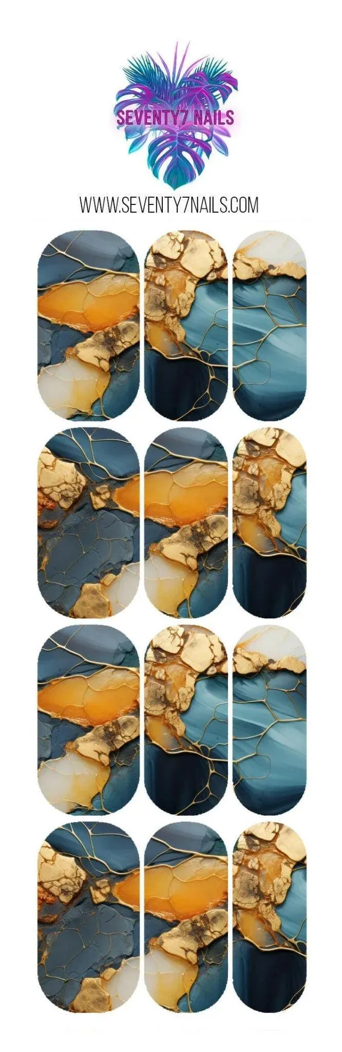 Waterslide Nail Decals - Orange Gold Veins