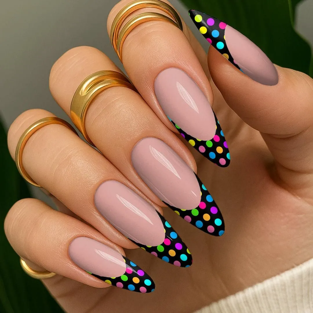 Waterslide Nail Decals - French Cut - Neon Polka Dots