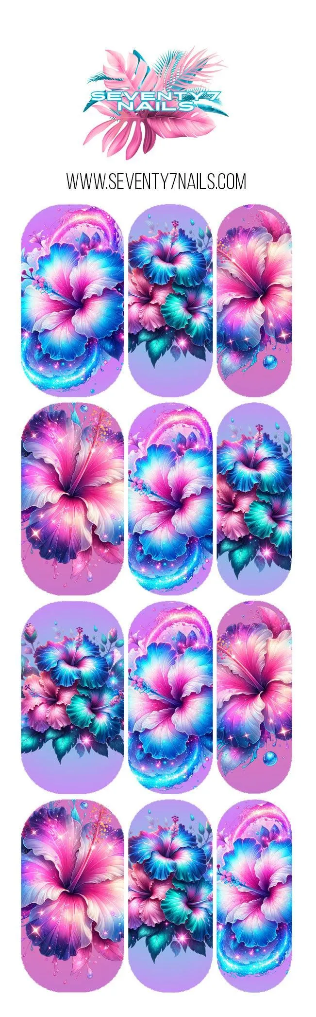 Floral Nail Decals - Bright Hibiscus