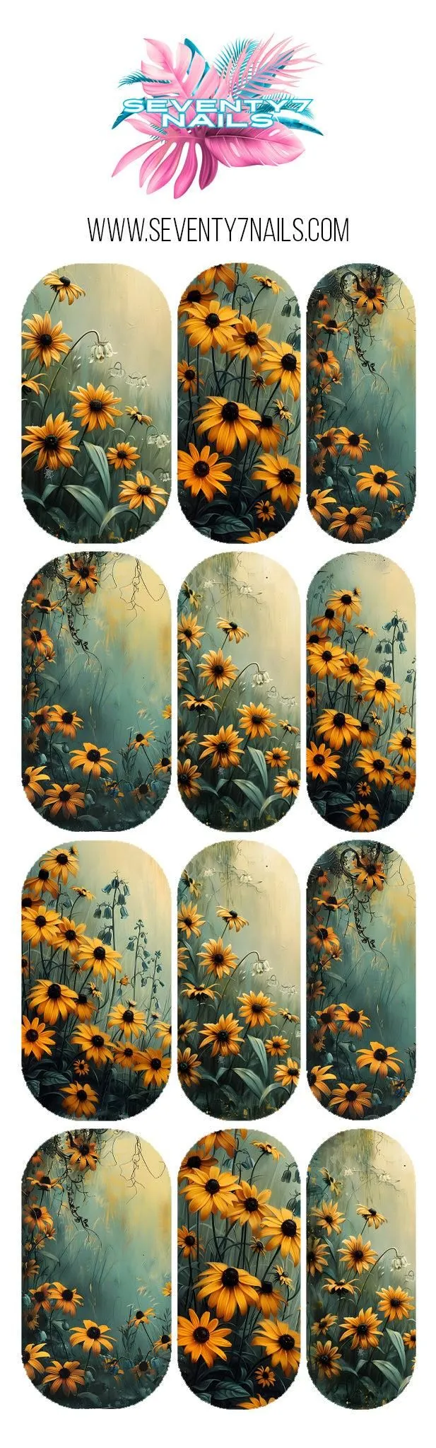 Floral Nail Decals - Midnight Susan