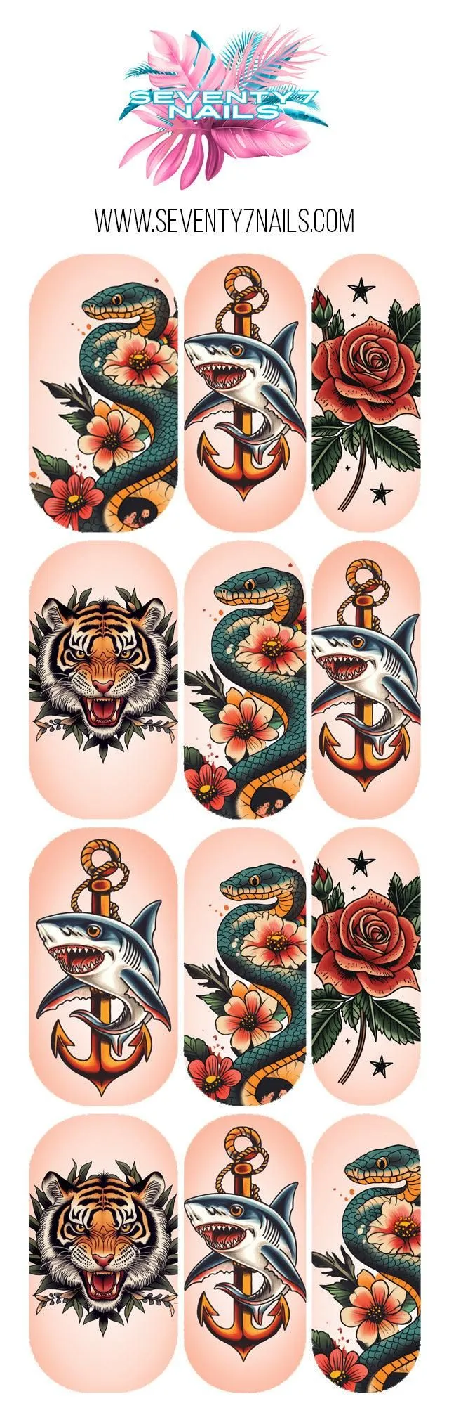 Waterslide Nail Decals - American Tattoo