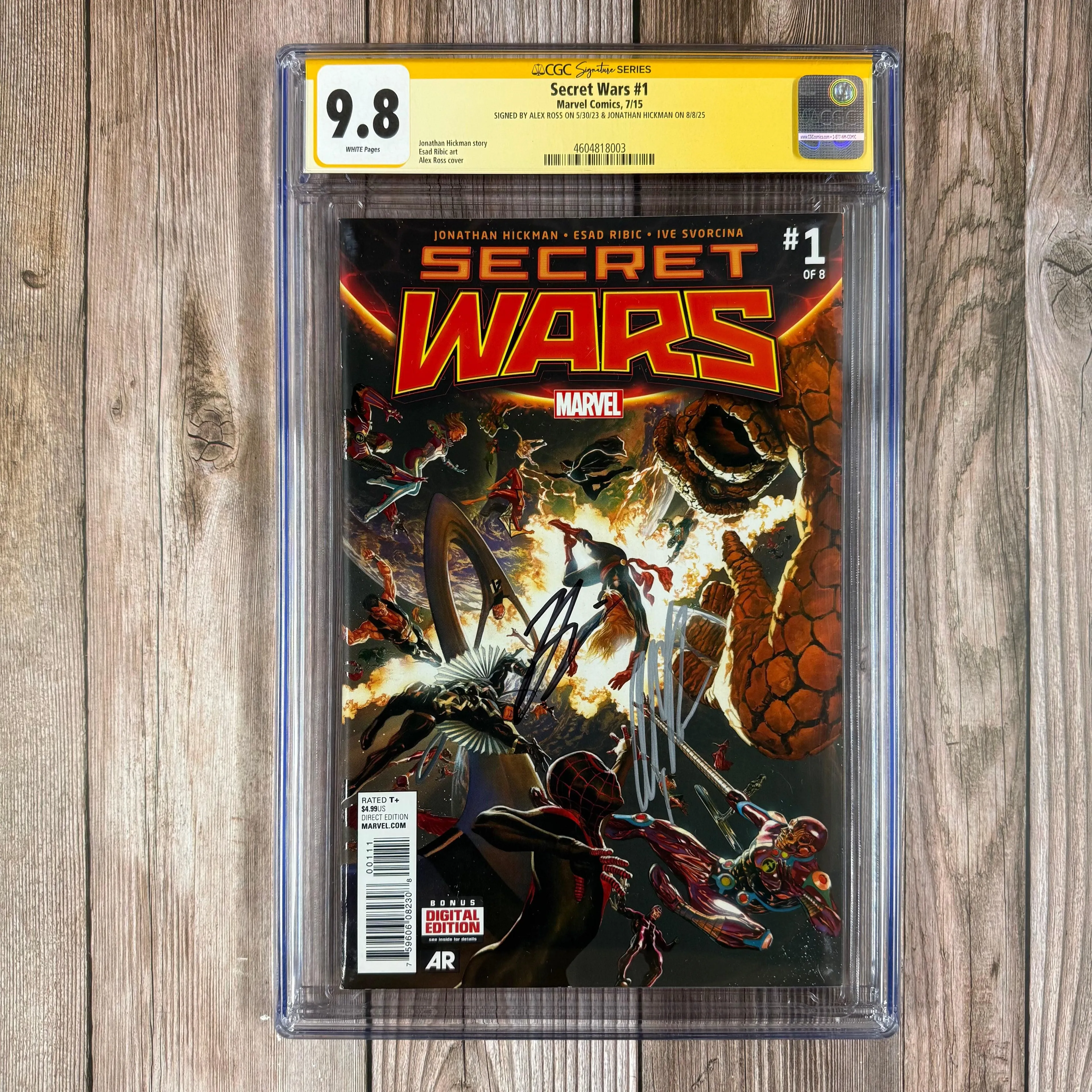 Secret Wars #1 CGC 9.8 WP SS Signed by Alex Ross and Jonathan Hickman Cover art by Alex Ross (Cert 8003)