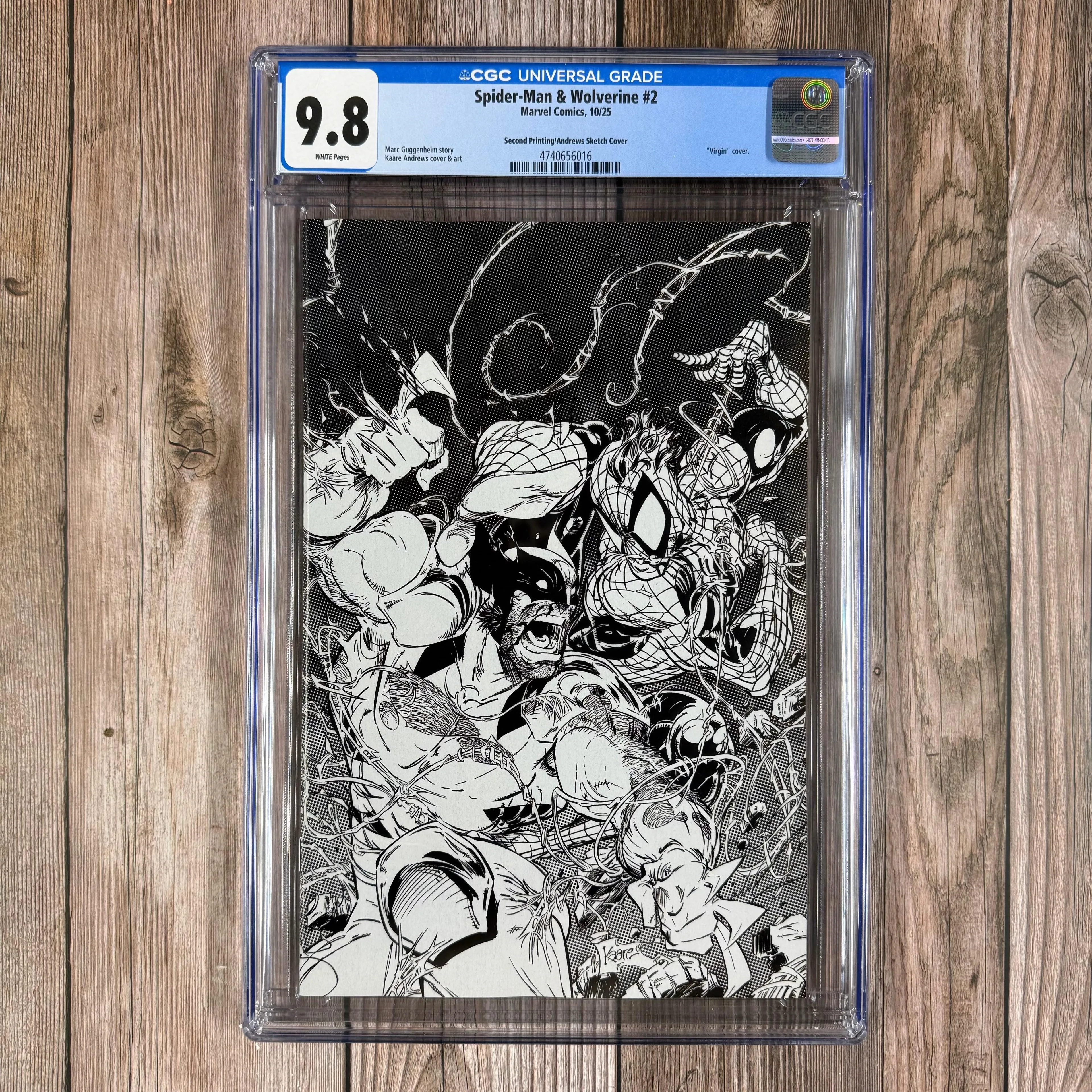 Spider-Man & Wolverine #2 CGC 9.8 WP 1:25 Second Printing Andrews Sketch "Virgin" cover(Cert 6016)