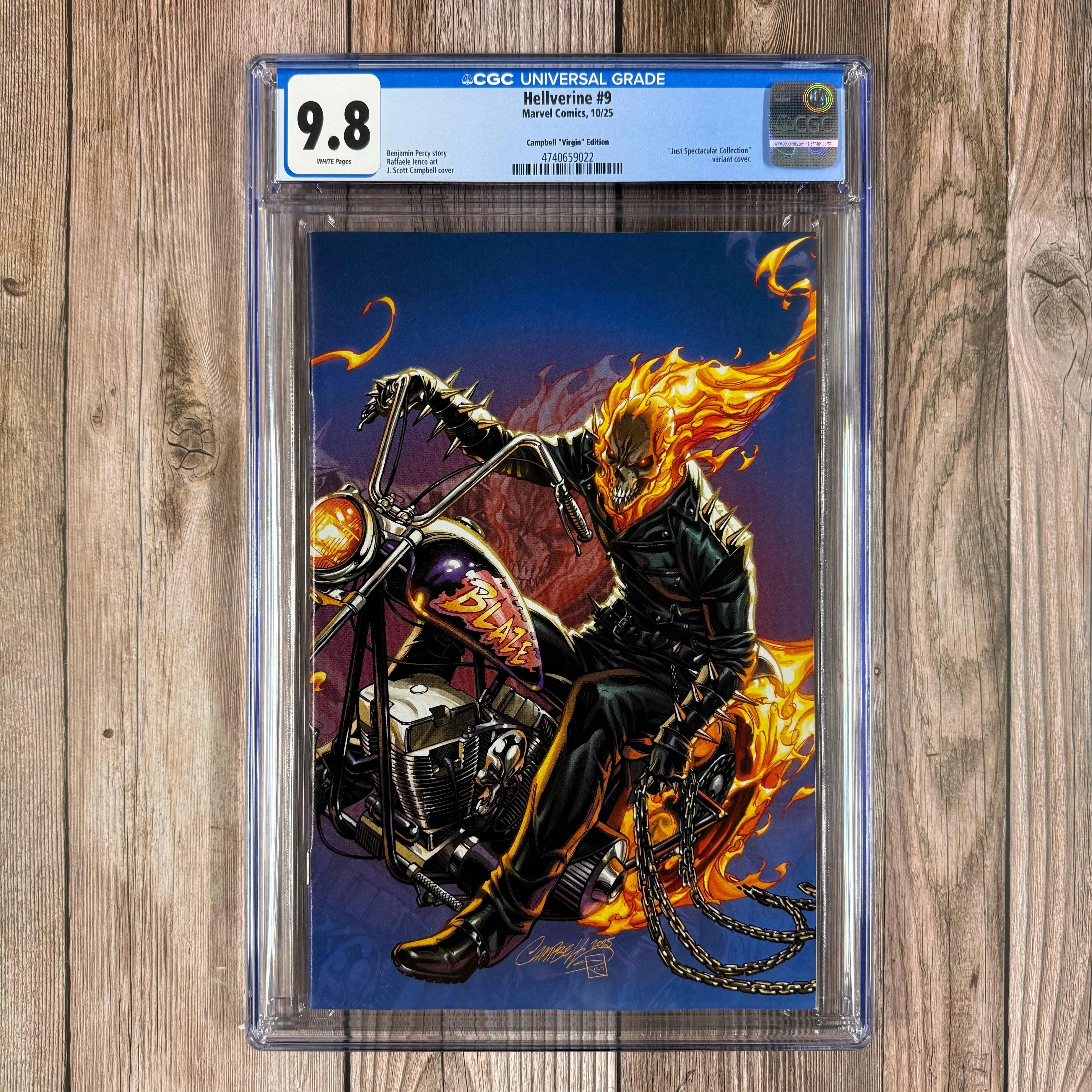 Hellverine #9 CGC 9.8 WP 1:100 Just Spectacular Collection Ghost Rider Virgin Variant Cover by J. Scott Campbell (Cert 9022)