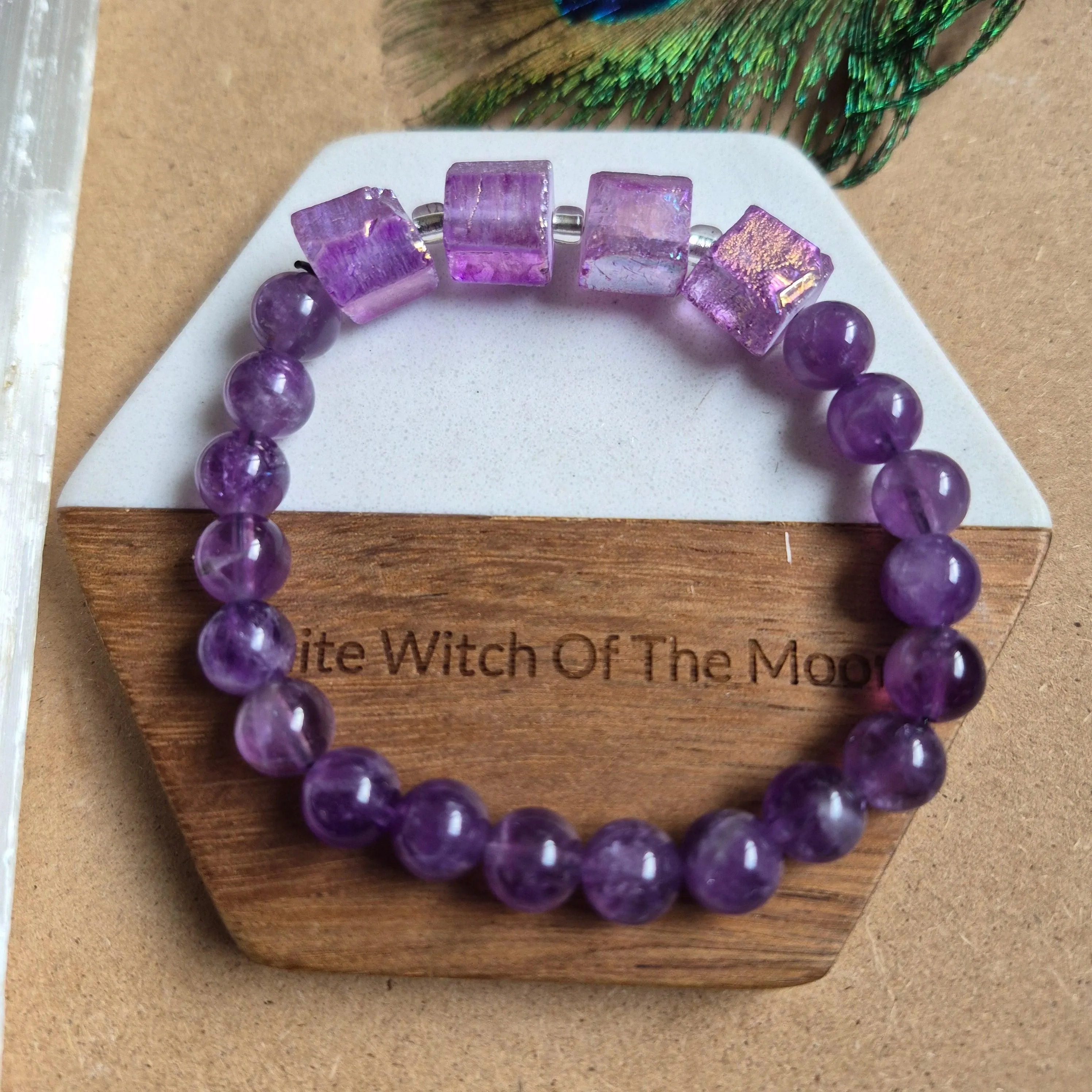 Raw Aura amethyst and 8mm amethyst bead bracelet