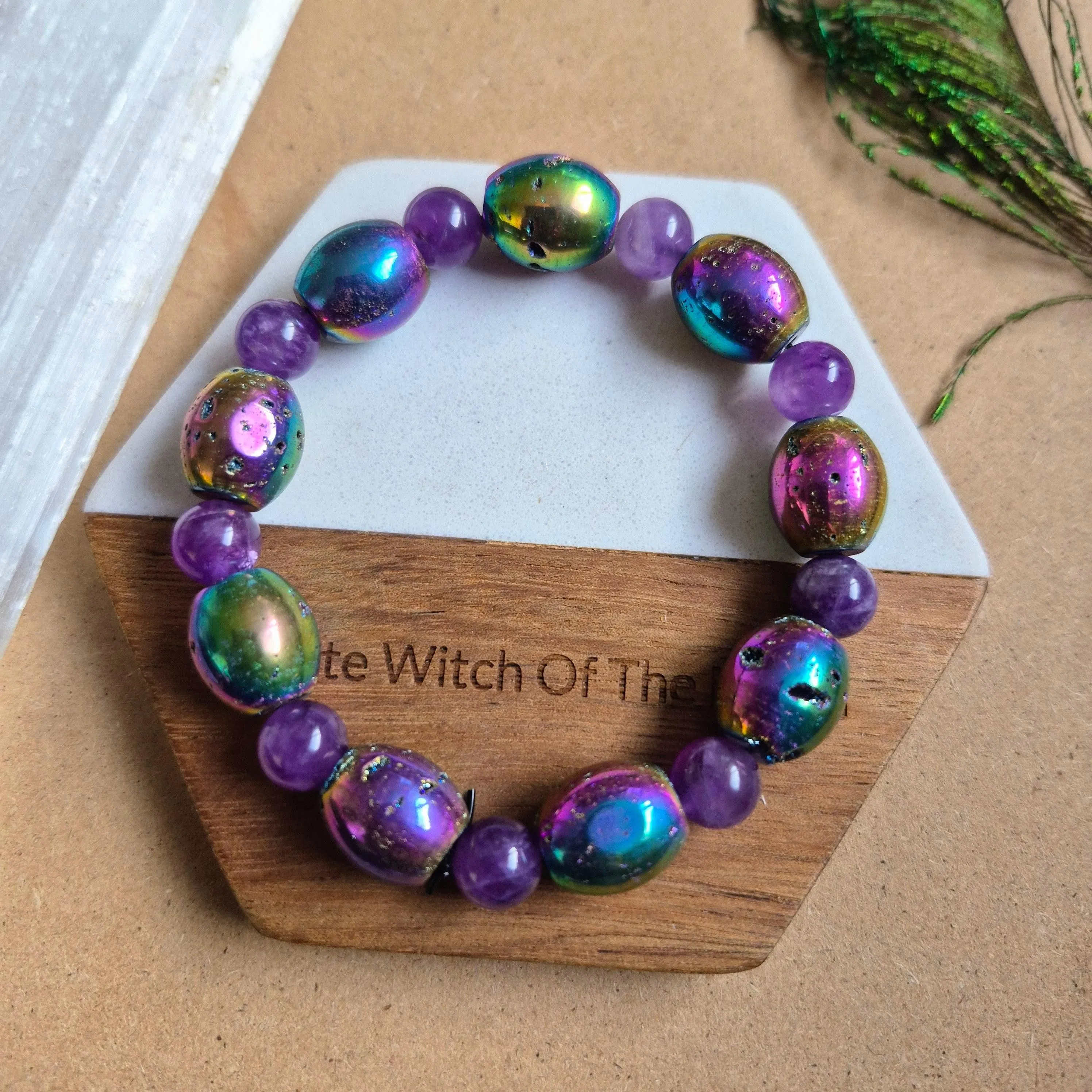 Titanium Aura Druzy Quartz and Amethyst Bracelet