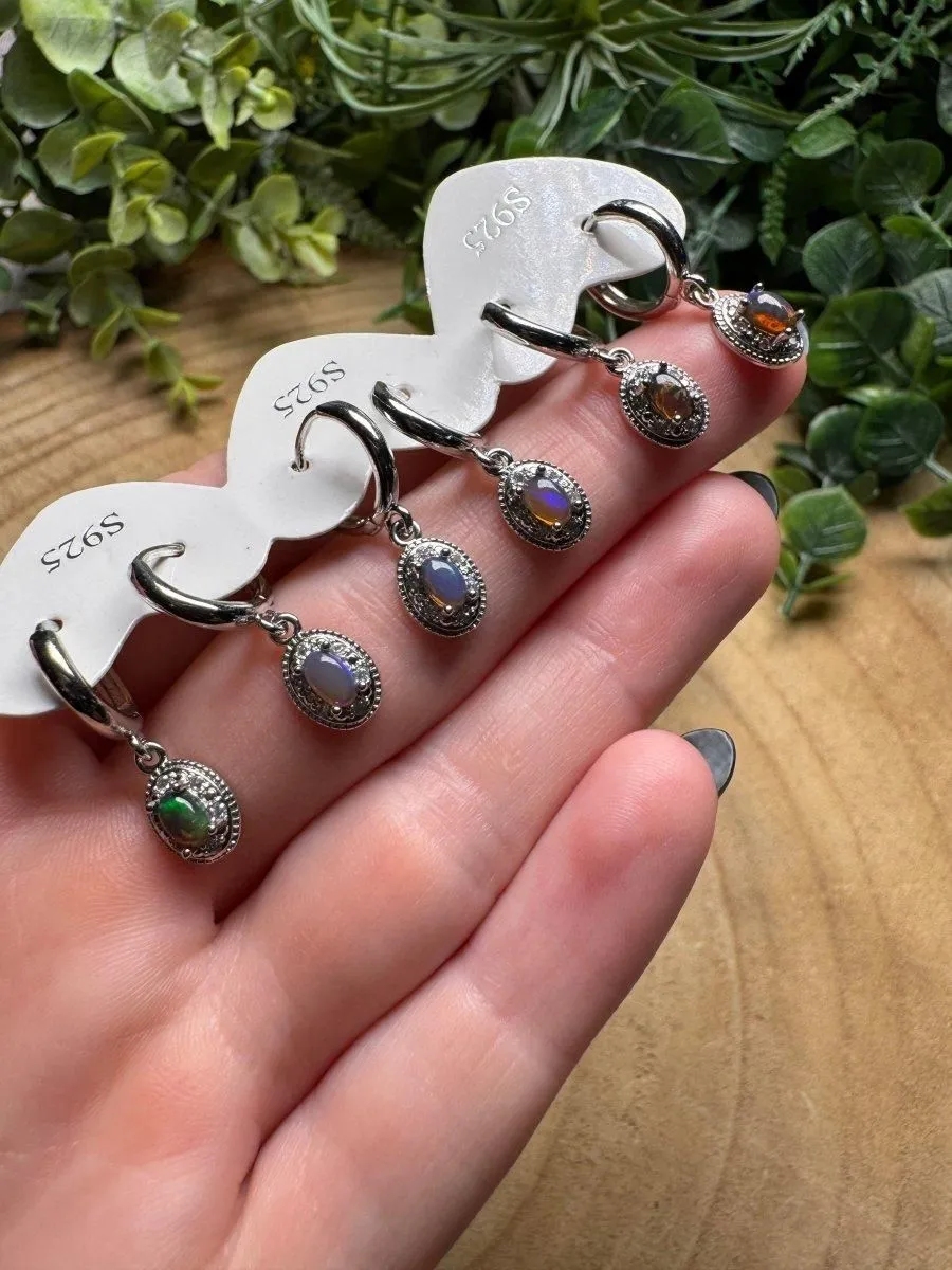 Black Opal Huggie Earrings