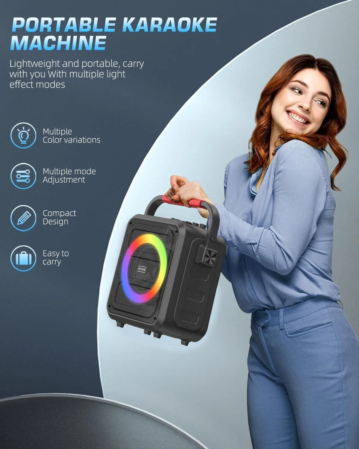 MOYLEAF K253 Bluetooth Karaoke Speaker w/ 2 Wireless Mics & RGB Lights