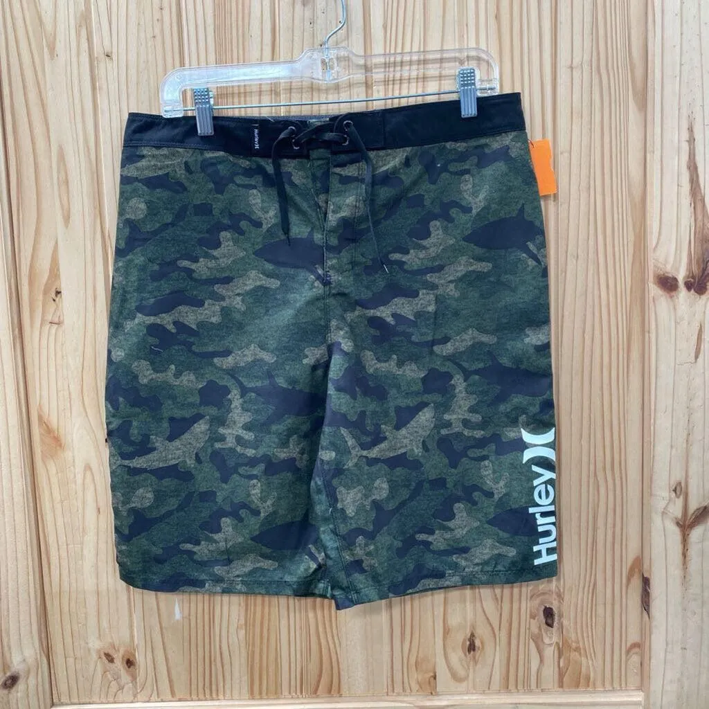 BOYS HURLEY GREEN CAMO SWIM TRUNKS 20X30 NWT