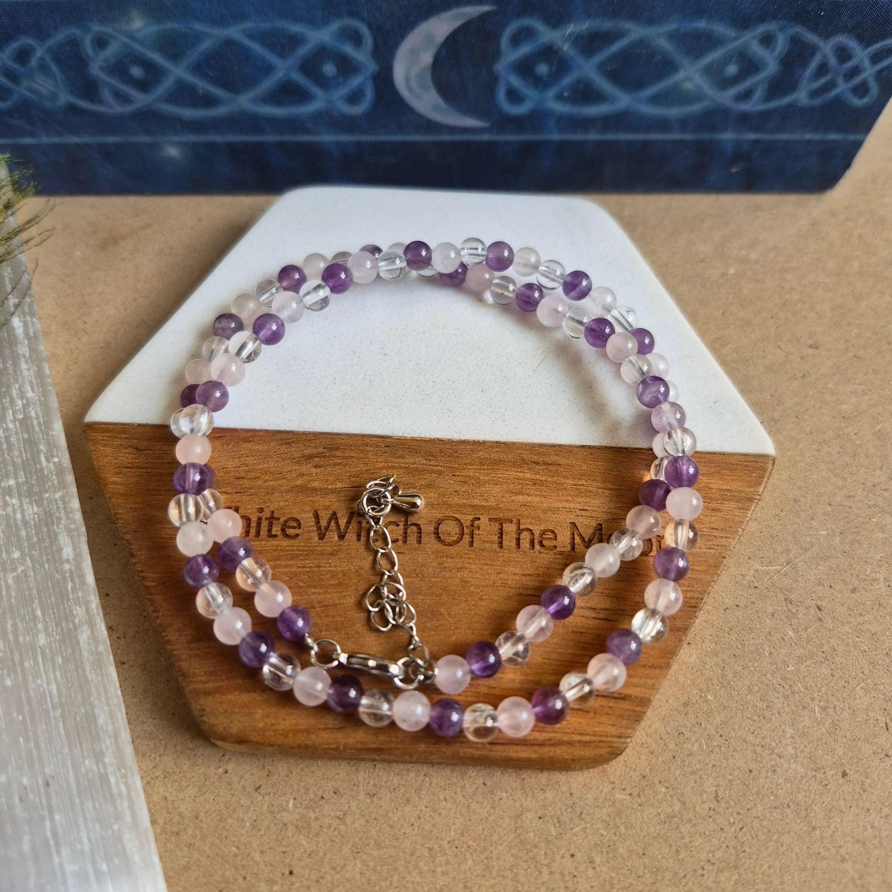 Golden Triangle choker rose quartz clear quartz and Amethyst