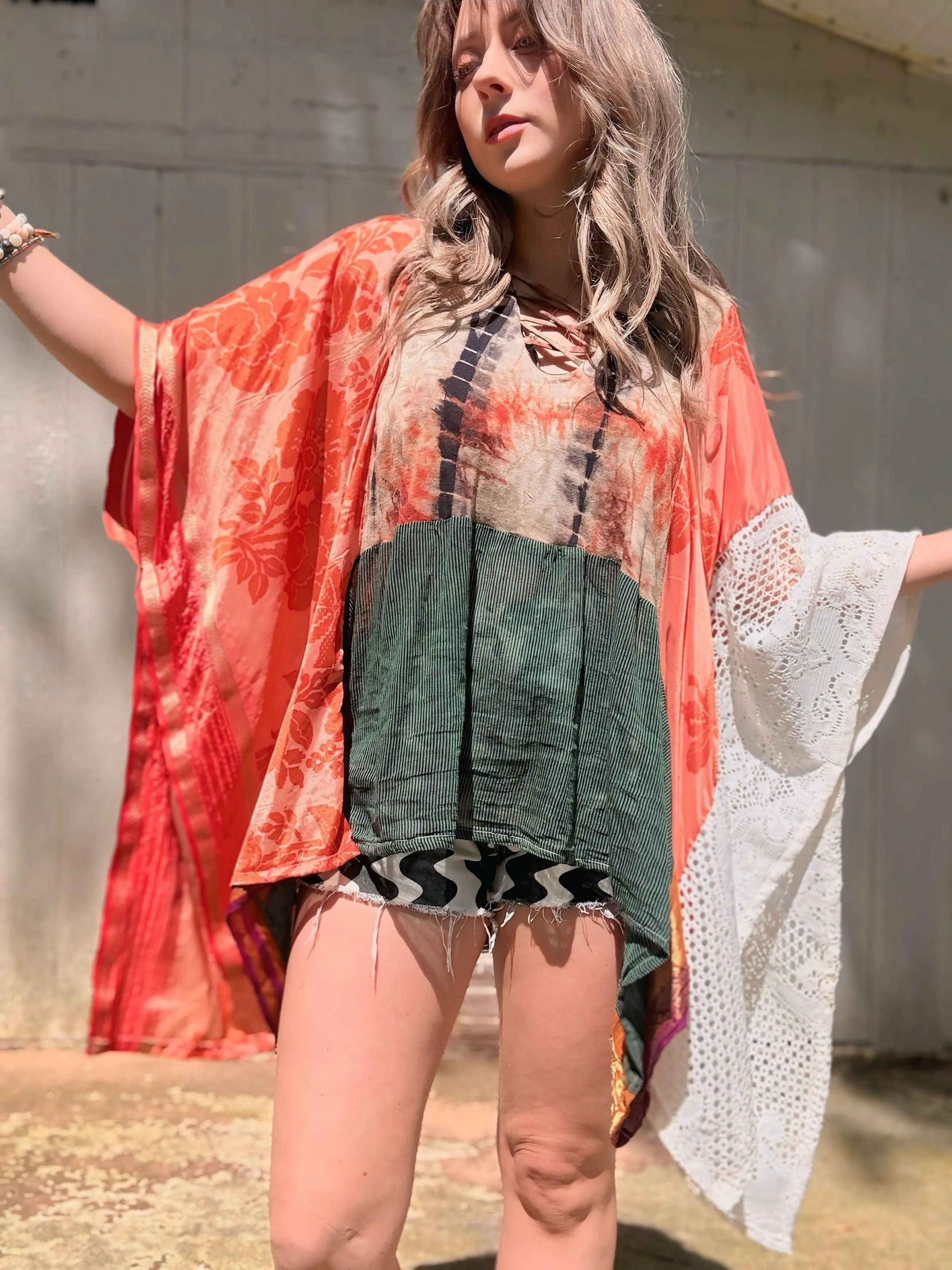 Sunset Mosaic Lace Poncho - Free Size