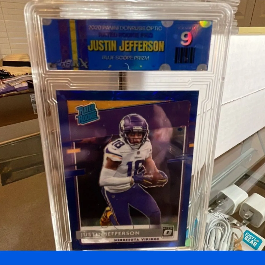 Product image for 2020 Justin Jefferson Blue Scope Prizm RC. PGX graded 9.