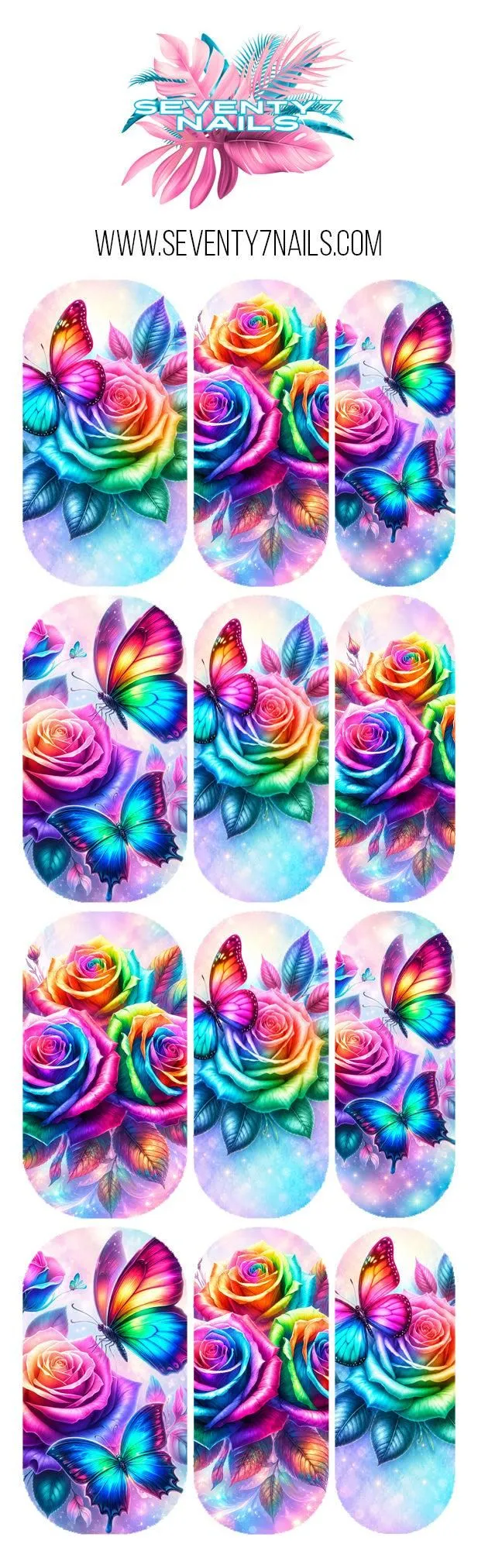 Floral Nail Decals - Rainbow Roses