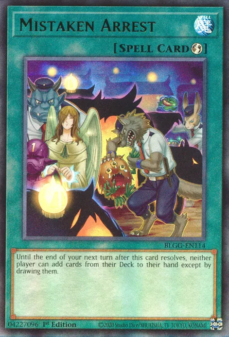 YUGIOH Mistaken Arrest Ultra Rare 1st Edition Near Mint BLGG-EN114