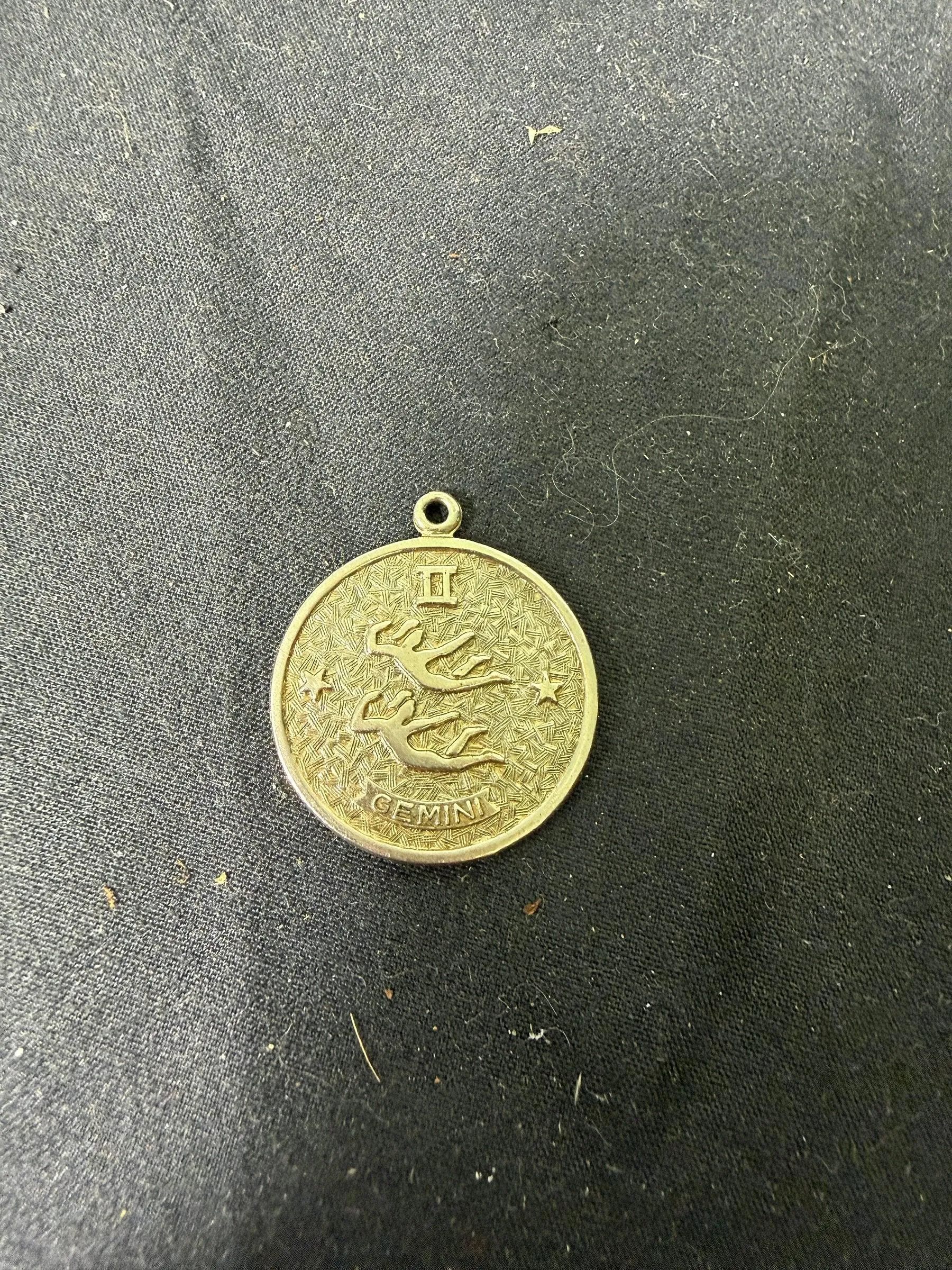 Sarah Coventry Gemini Zodiac Pendant Raw Brass Tone Charm
