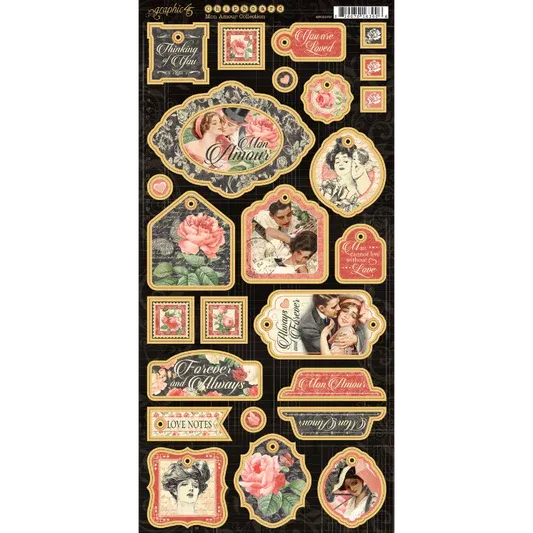 Graphic 45 - Mon Amour - Chipboard Pieces