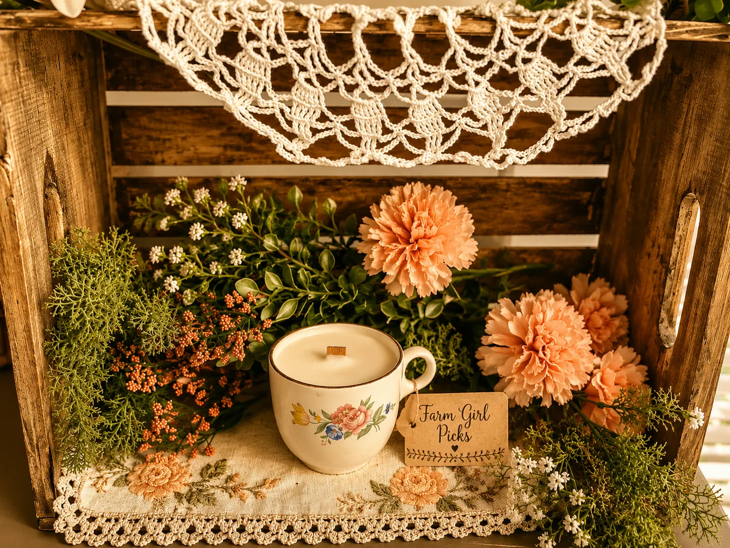 🌿 Vintage Teacup Beeswax Candle – Hand-Poured Wood Wick Candle