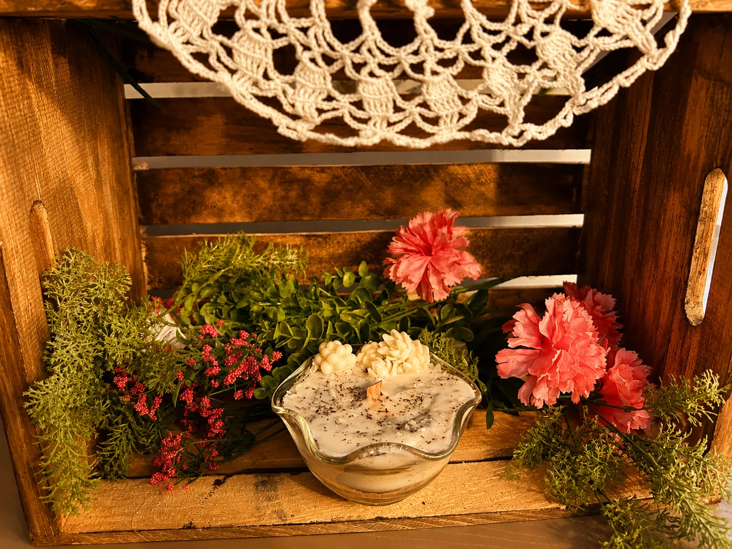 Hand-Poured Botanical Soy Candle in Vintage Scalloped Glass Bowl