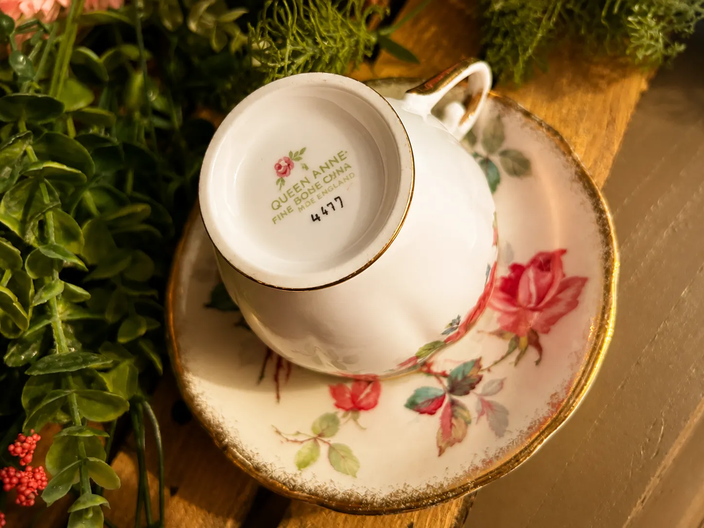 Vintage Queen Anne Rose Teacup & Saucer Set