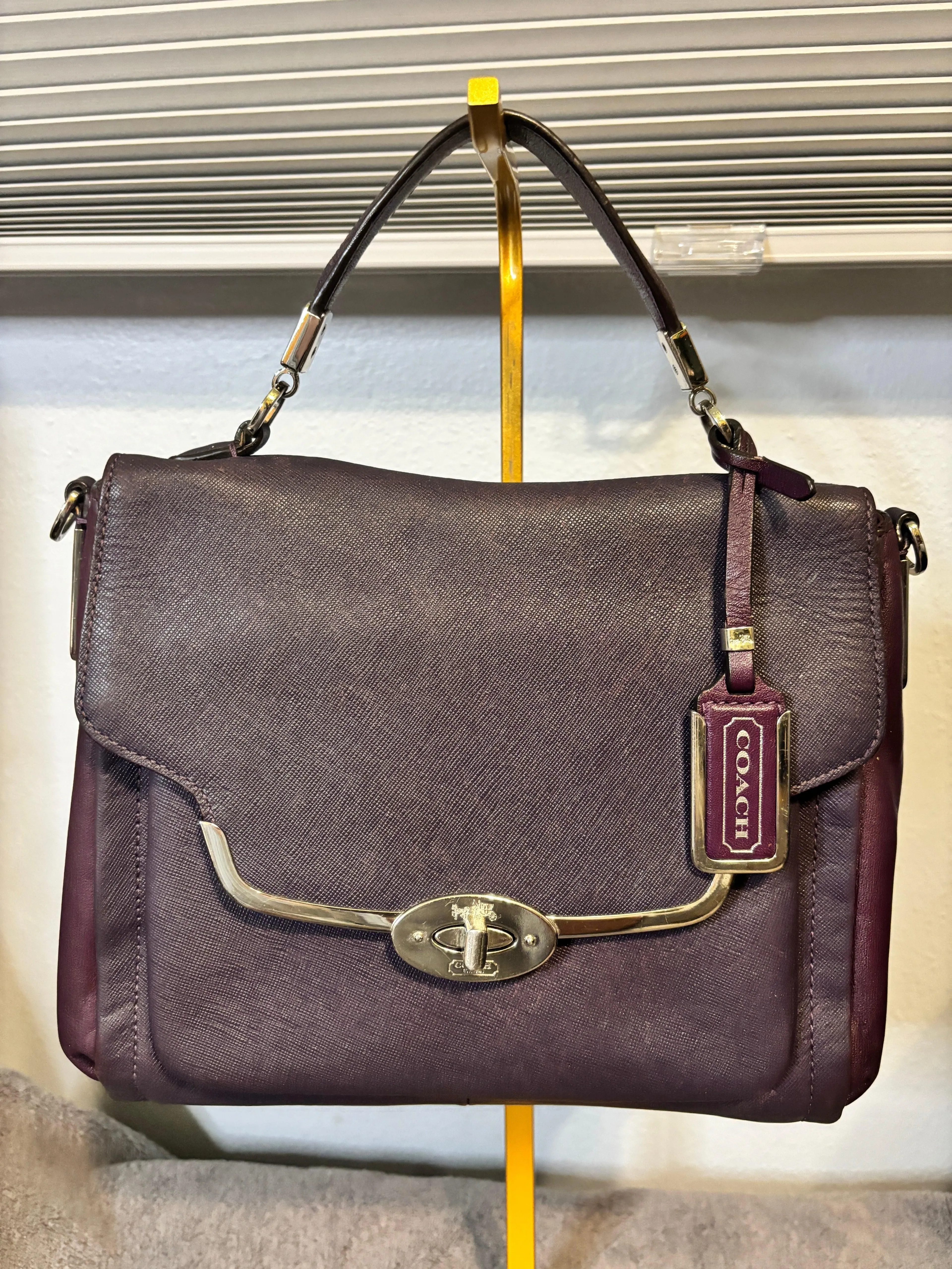 Coach Madison Sadie Flap in rich purple saffiano leather
