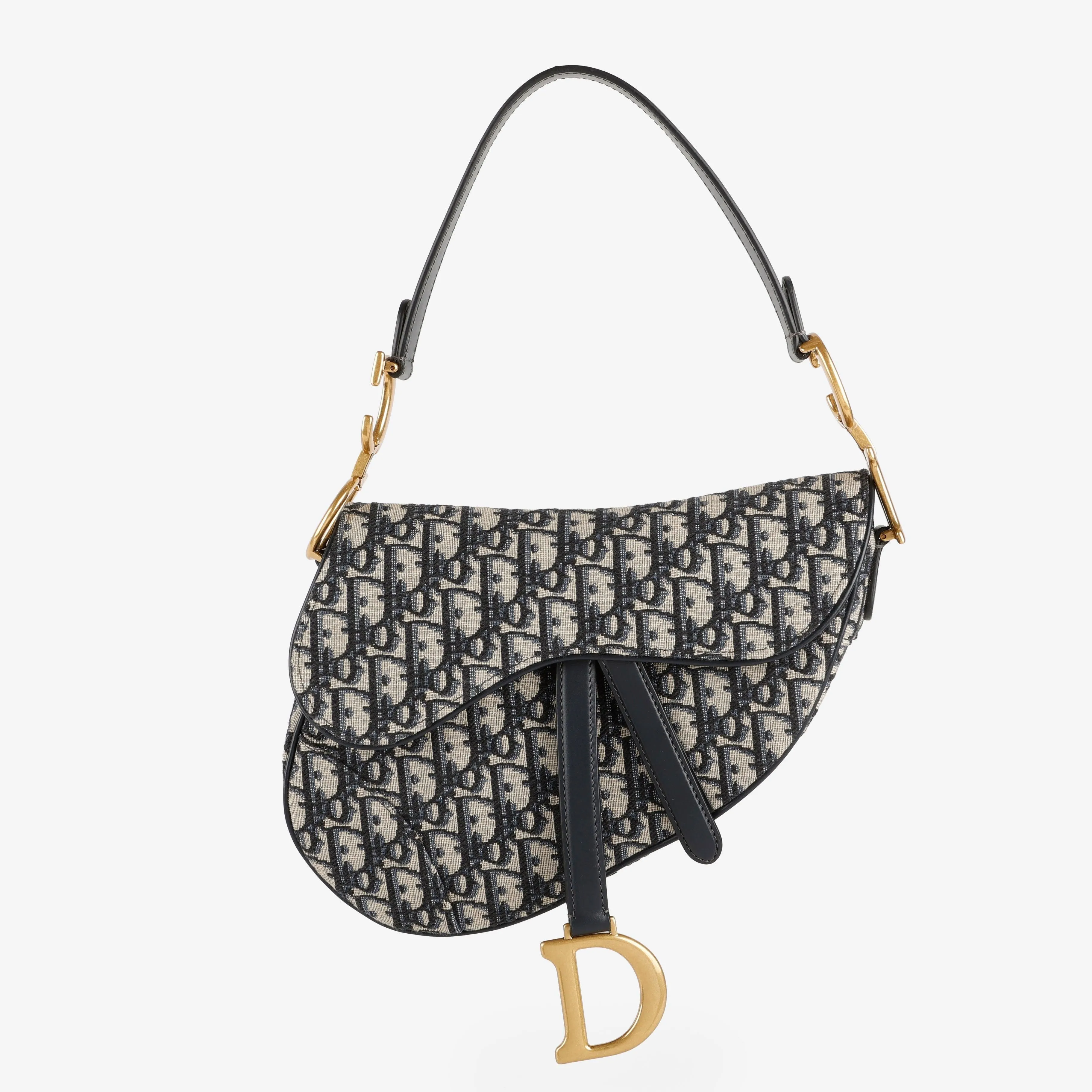Medium Saddle Bag, Navy Oblique Canvas w/strap