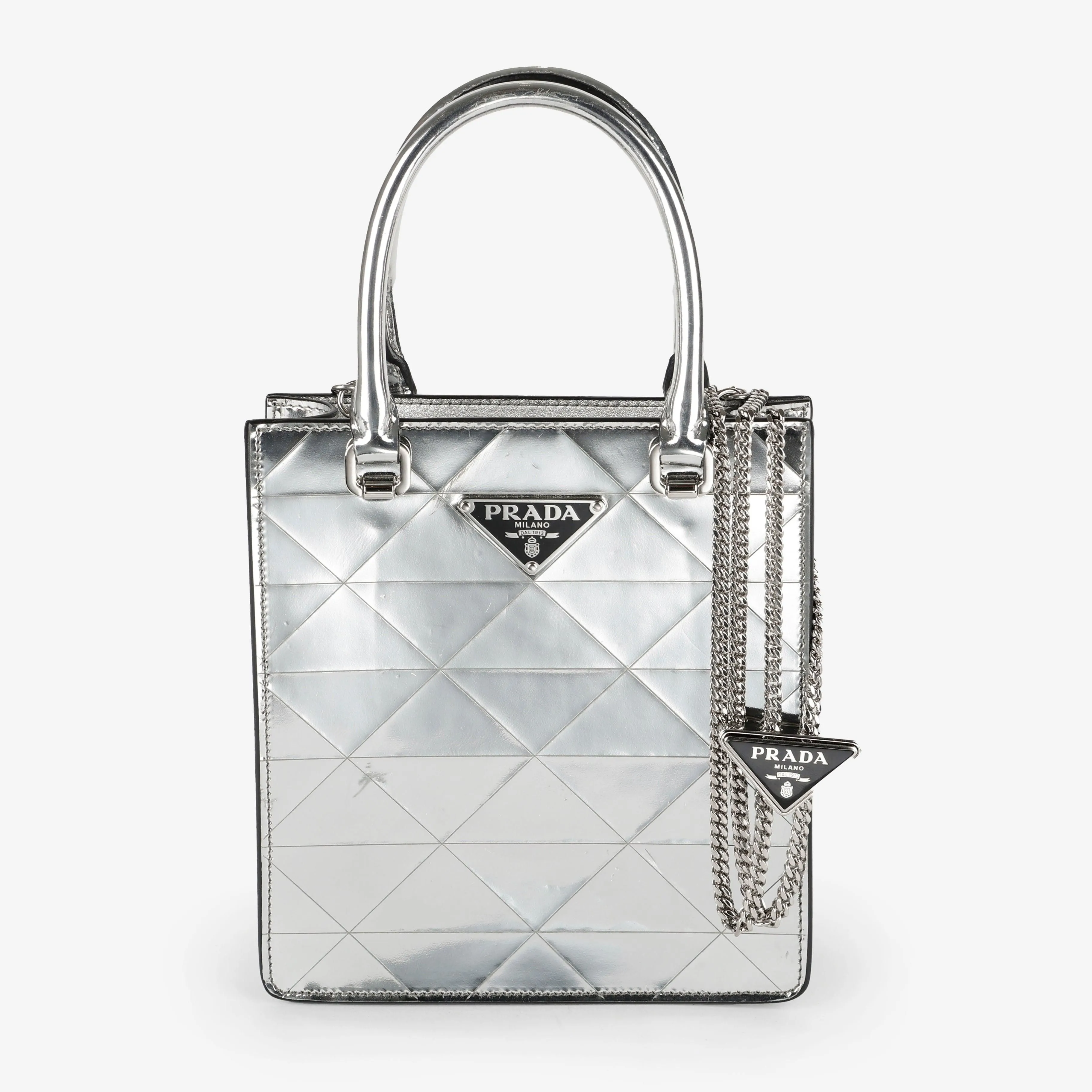Mini Triangle Spazzolato Tote, Silver