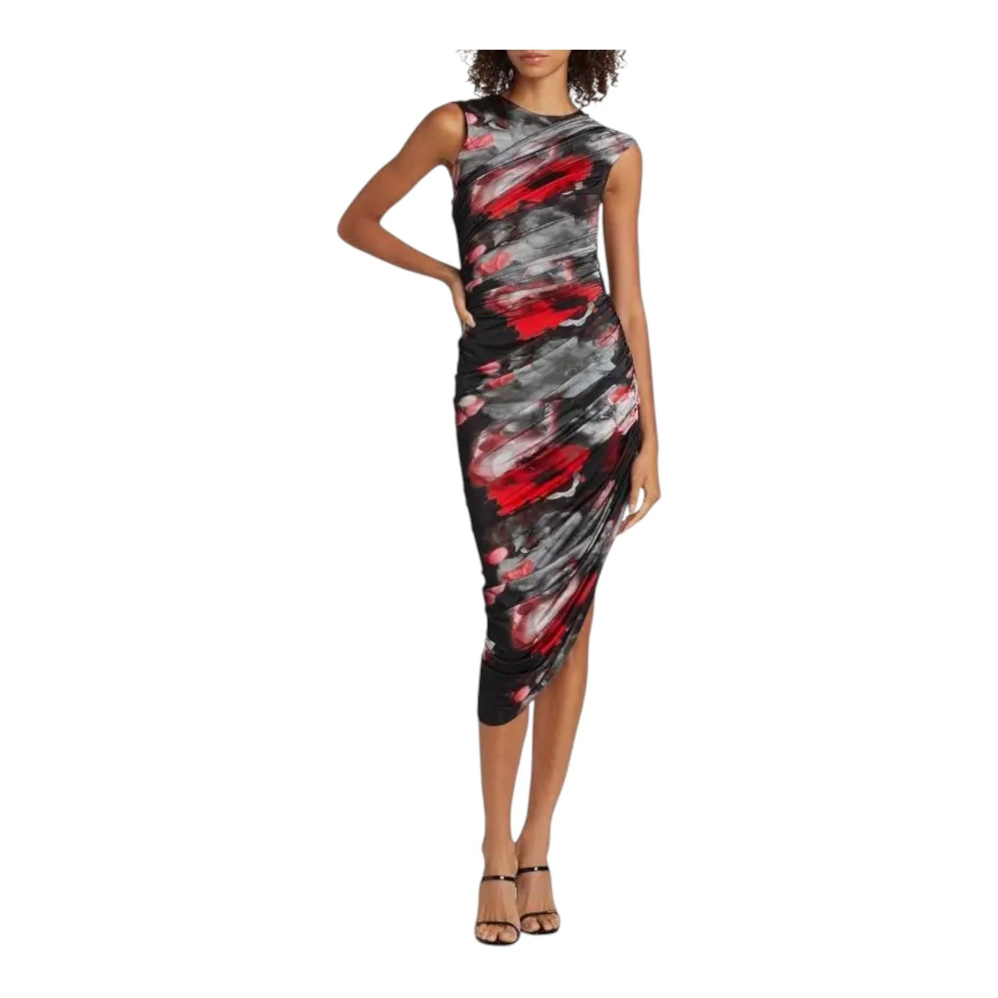 Prabal Gurung Ruched Abstract Floral Midi Dress | Size: Large | NWT