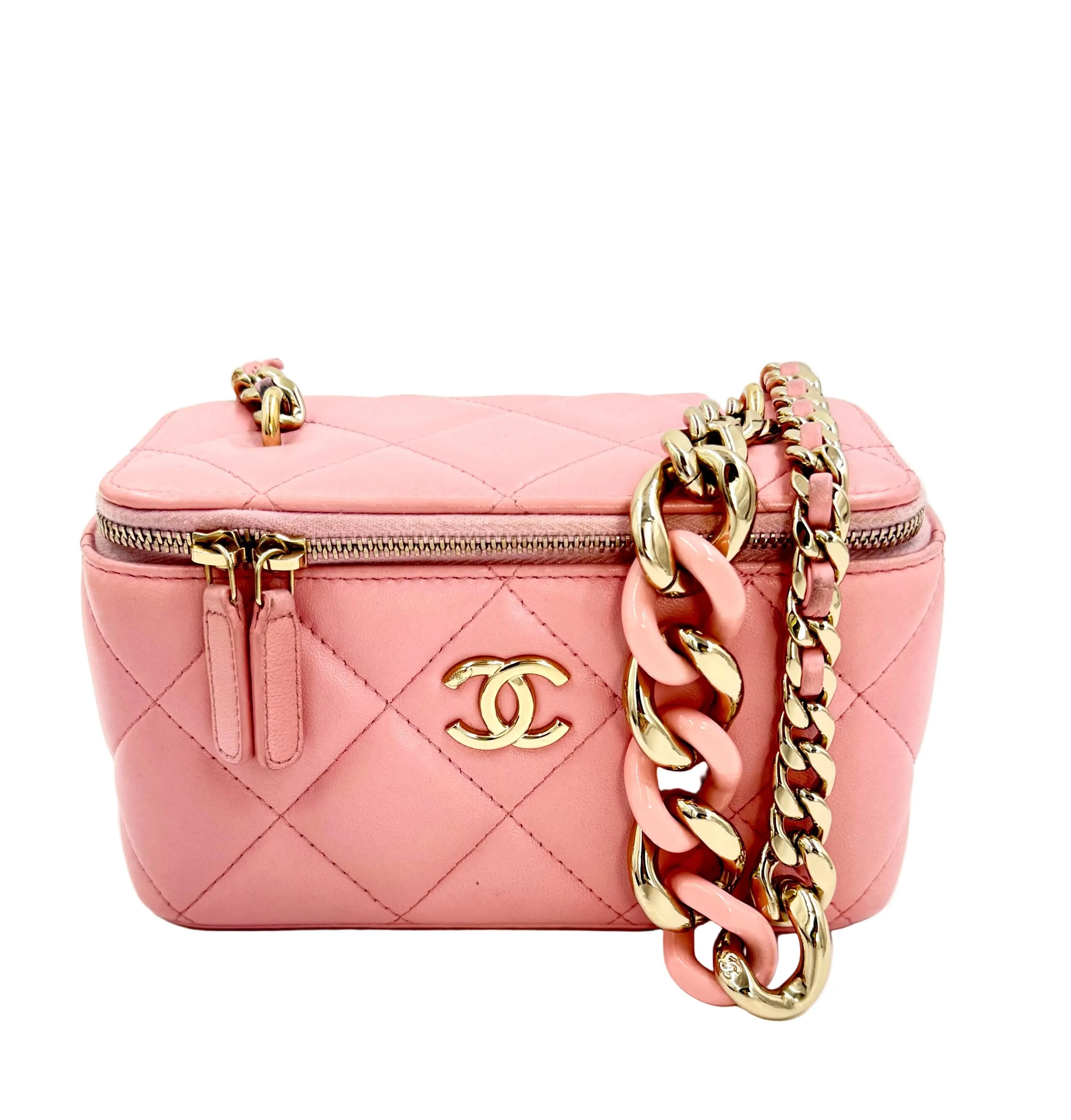 Pre-Owned Chanel Elegant Chain Vanity Case Quilted Leather Shoulder Bag Pink - Authenticated