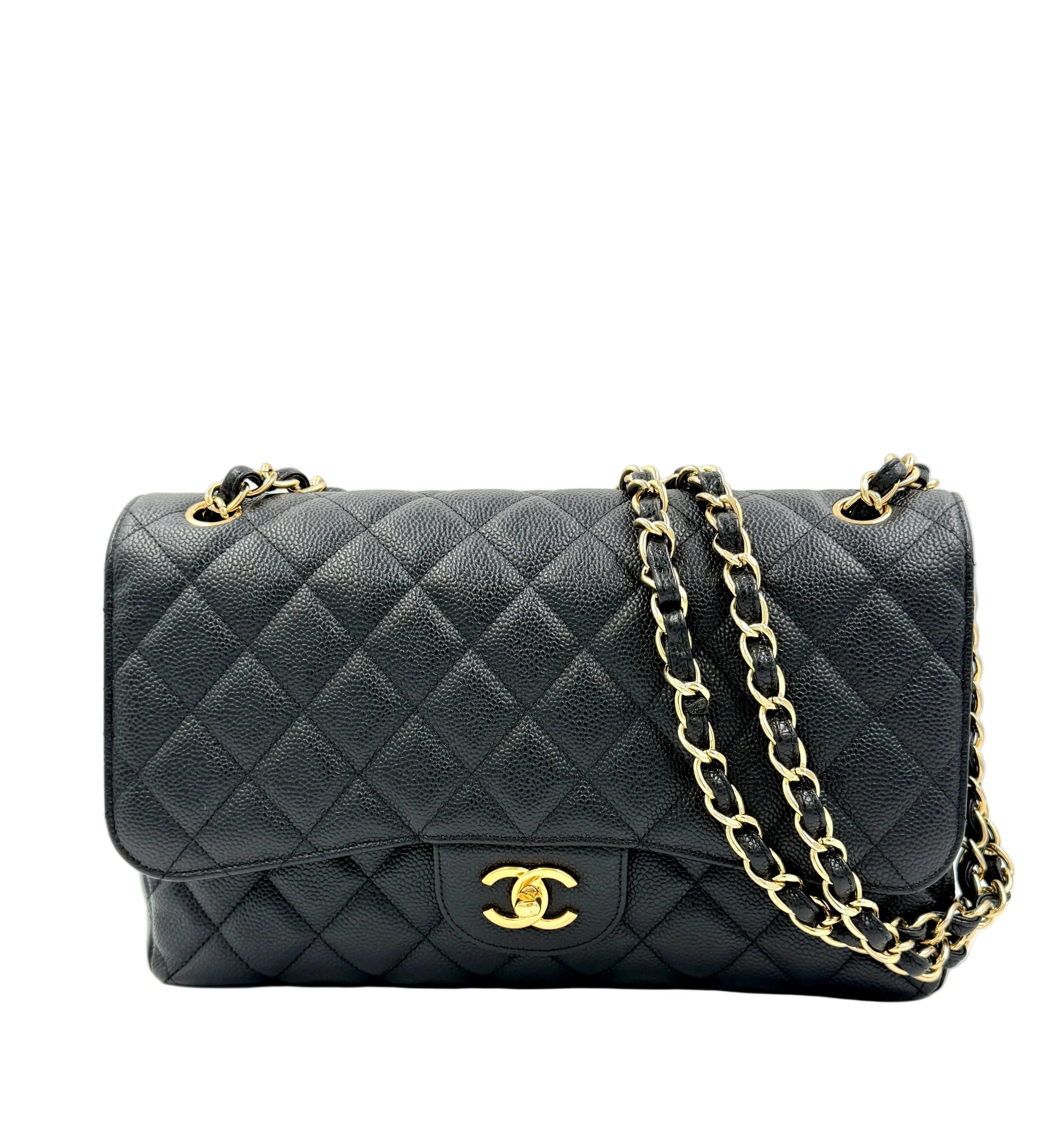 Pre-owned Chanel Black Caviar Jumbo Double Flap Gold Hardware - Authenticated