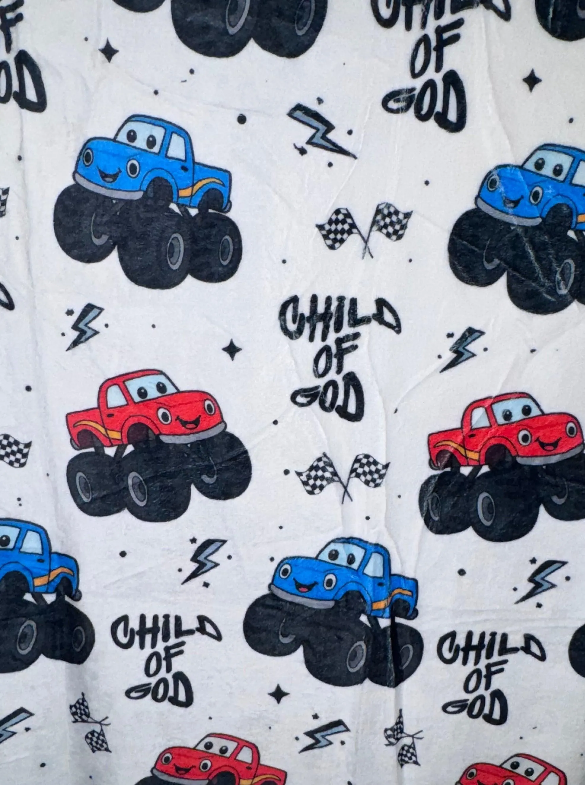 50X60 Child Of God Monster Trucks Minky Plush Blanket