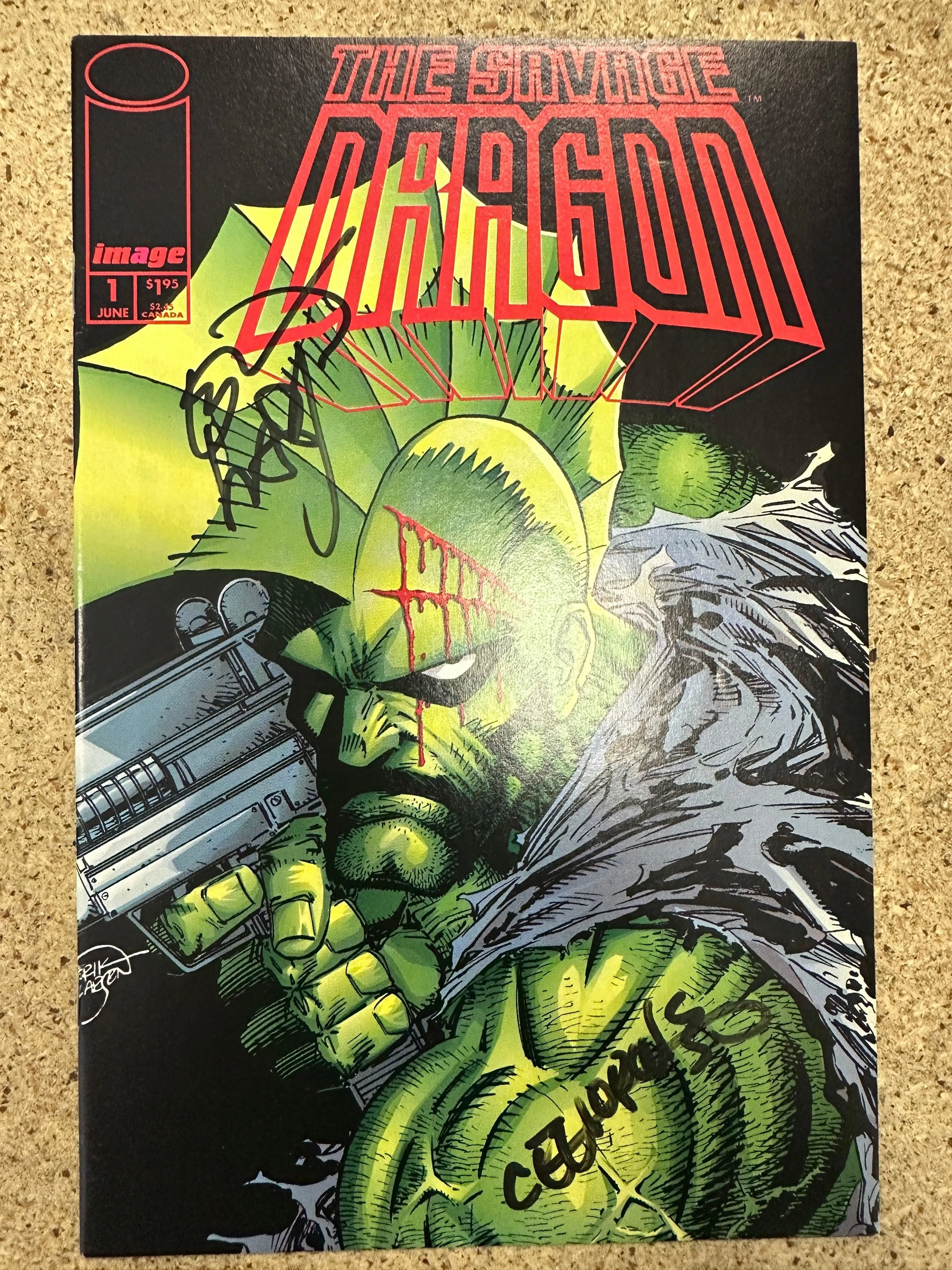 The Savage Dragon #1 1993 signed by Erik Larsen & John Cebollero w/o COA