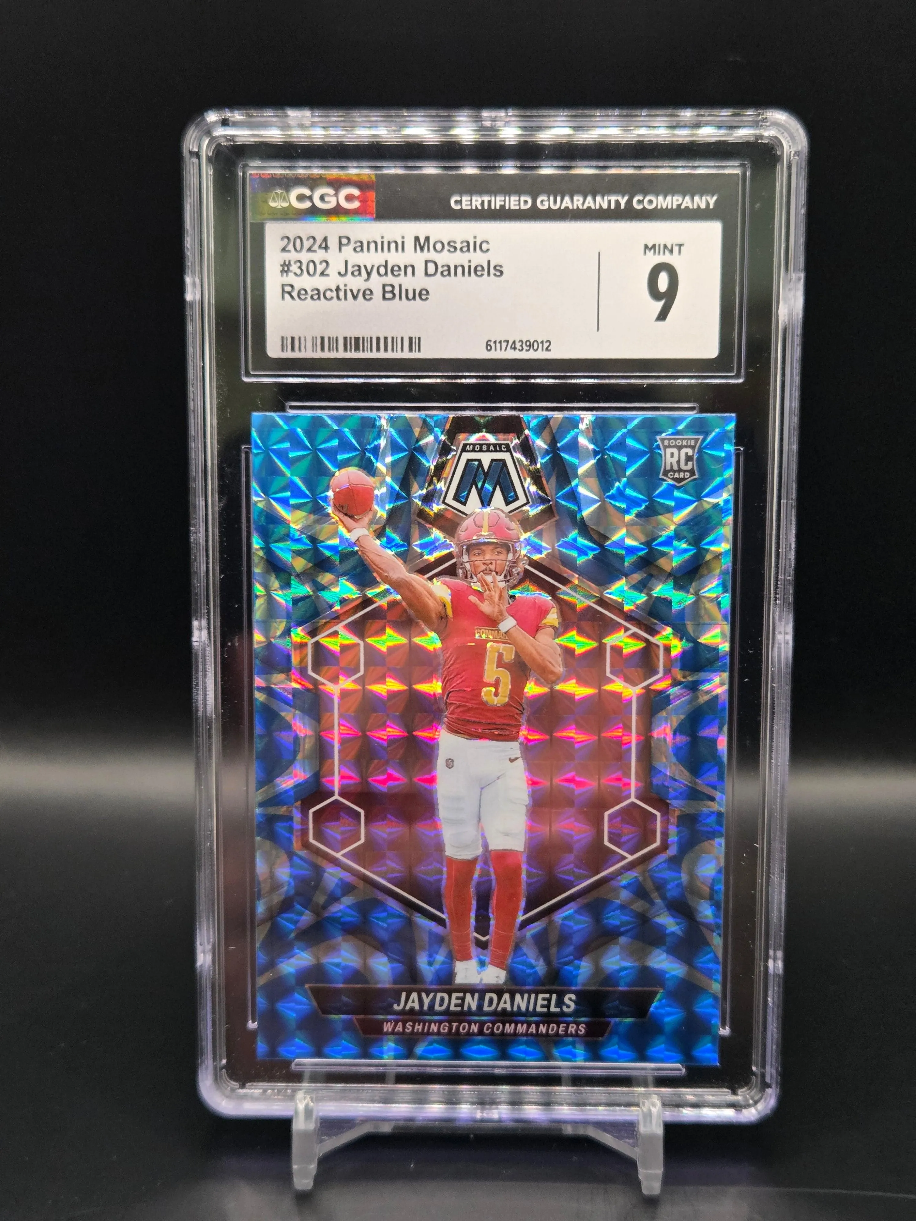 Jayden Daniels WAS Commanders Blue Reactive RC Panini Mosaic #302 - Graded CGC 9