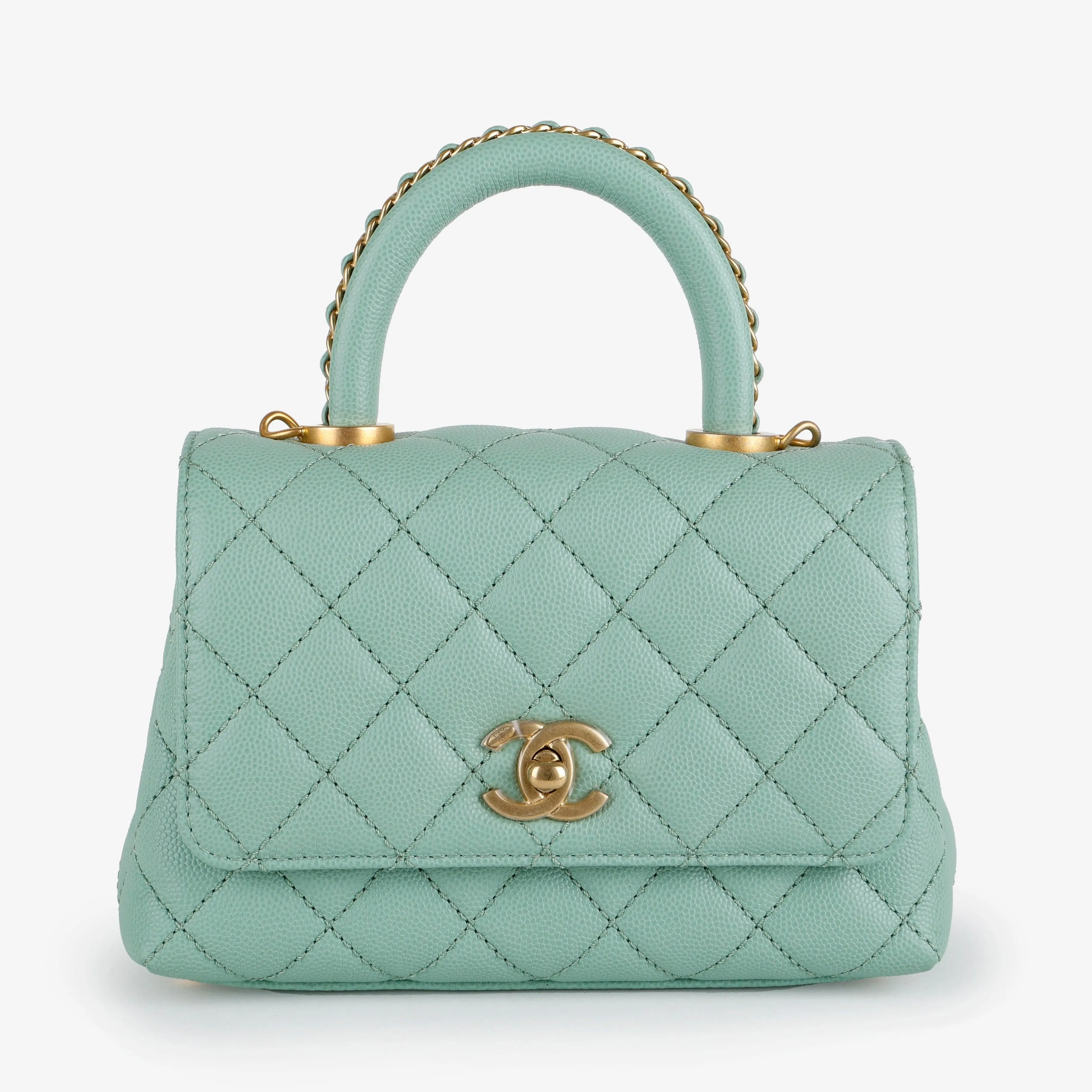 Super Mini Caviar Coco Handle, Mint Green