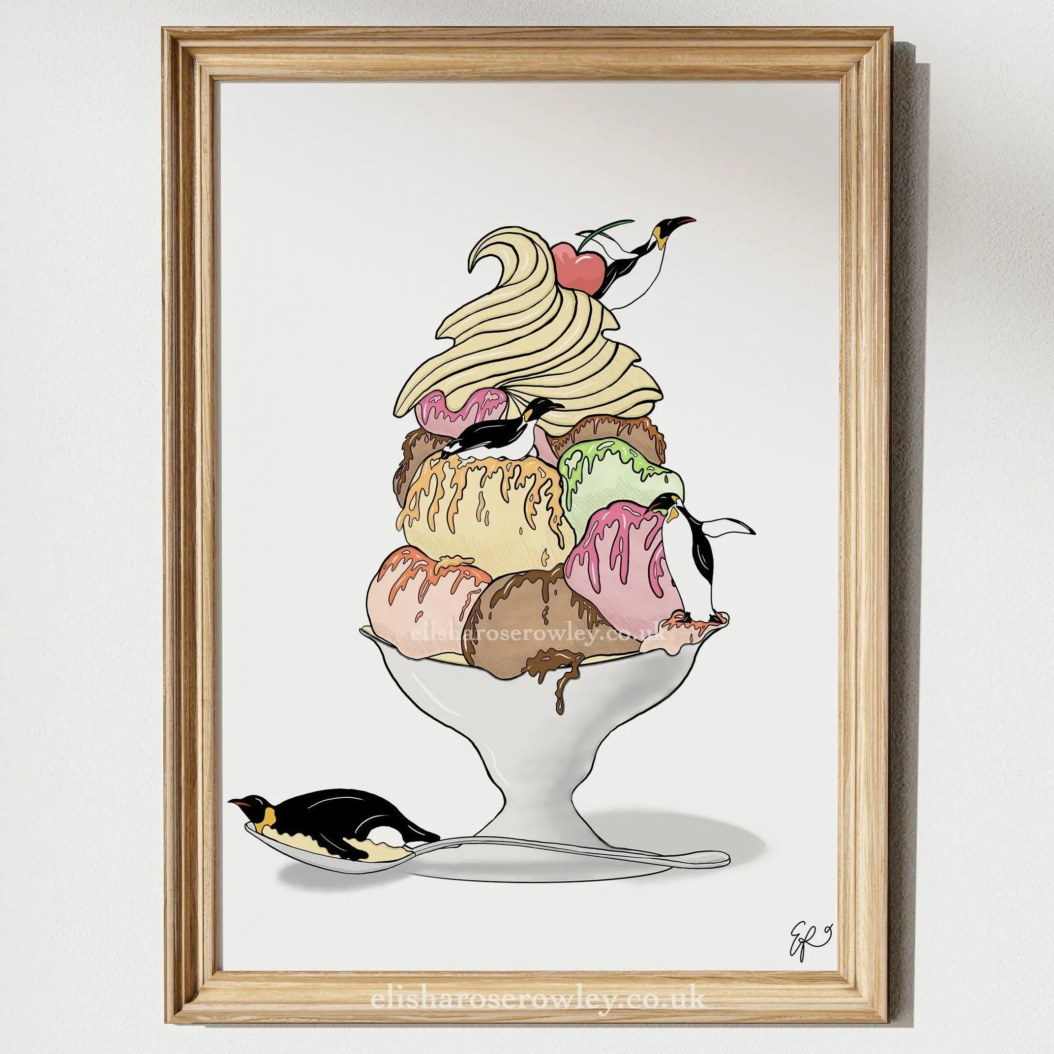 Sundae School for Penguins - Ice Cream Penguins, Kitchen/Bedroom Wall Art Print