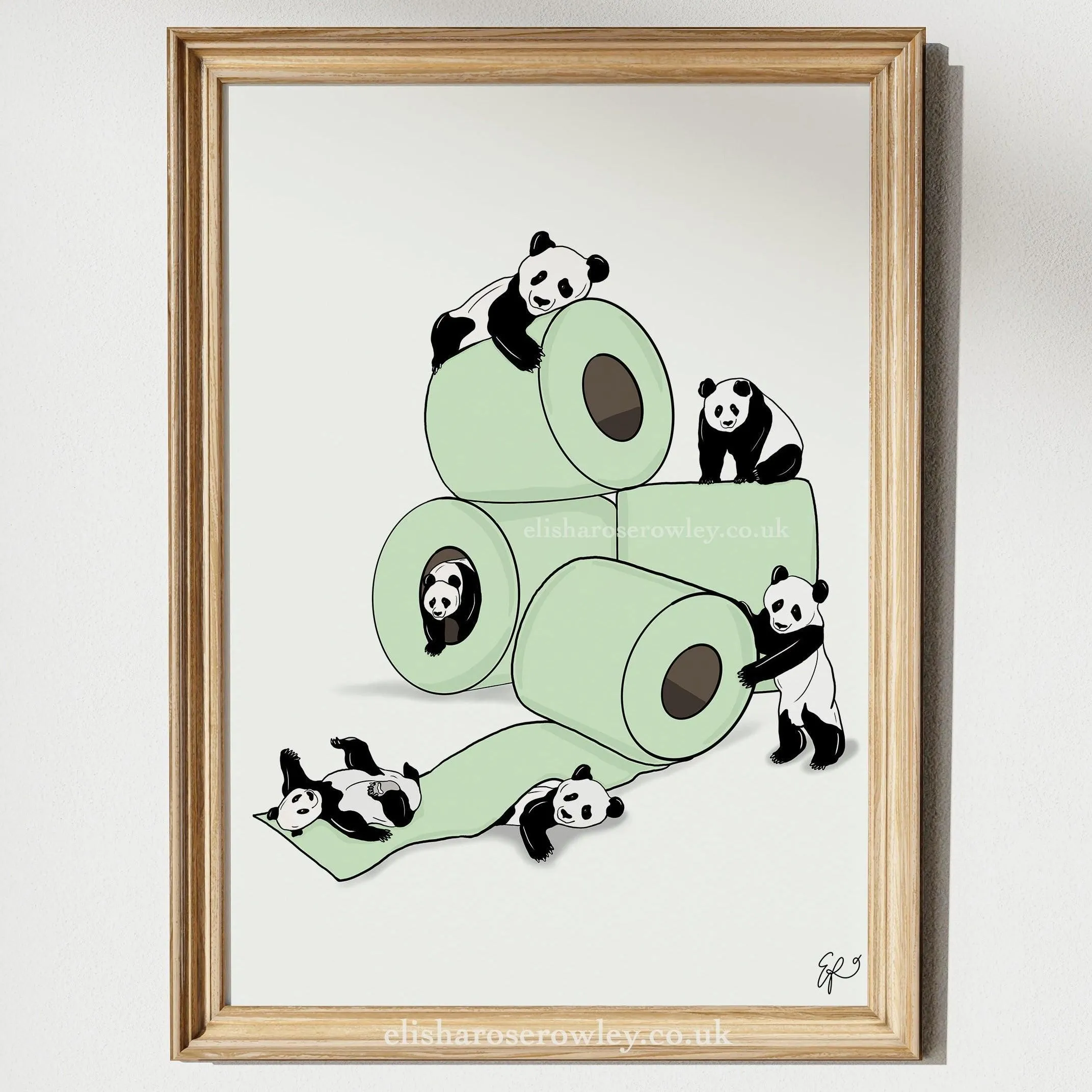 Roll with the Pandas - Panda's with Toilet Roll, Bathroom Wall Art Print