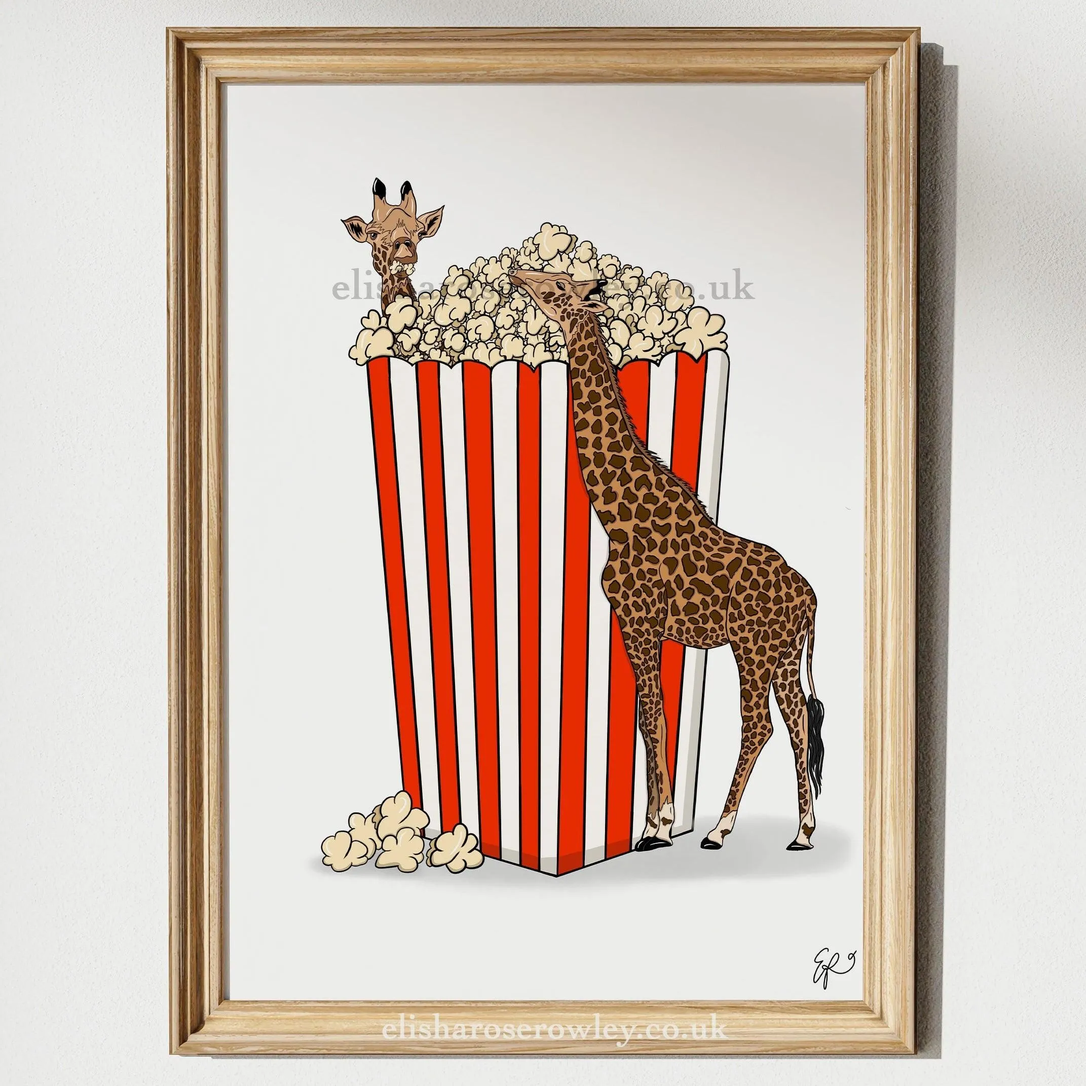 Sweet and Salty - Popcorn Giraffes, Kitchen/Bedroom Wall Art Print - Available in 2 Colours