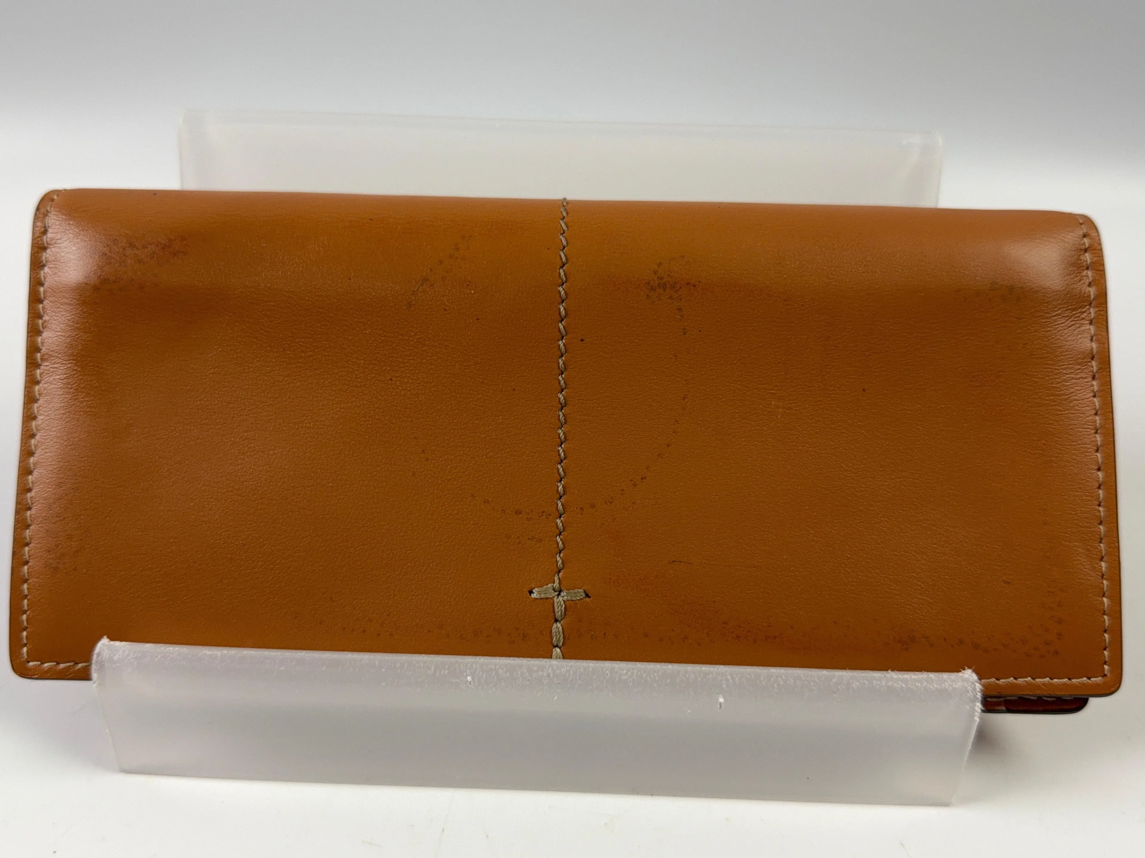 TOD'S Long Wallet Navy Brown Flap Wallet