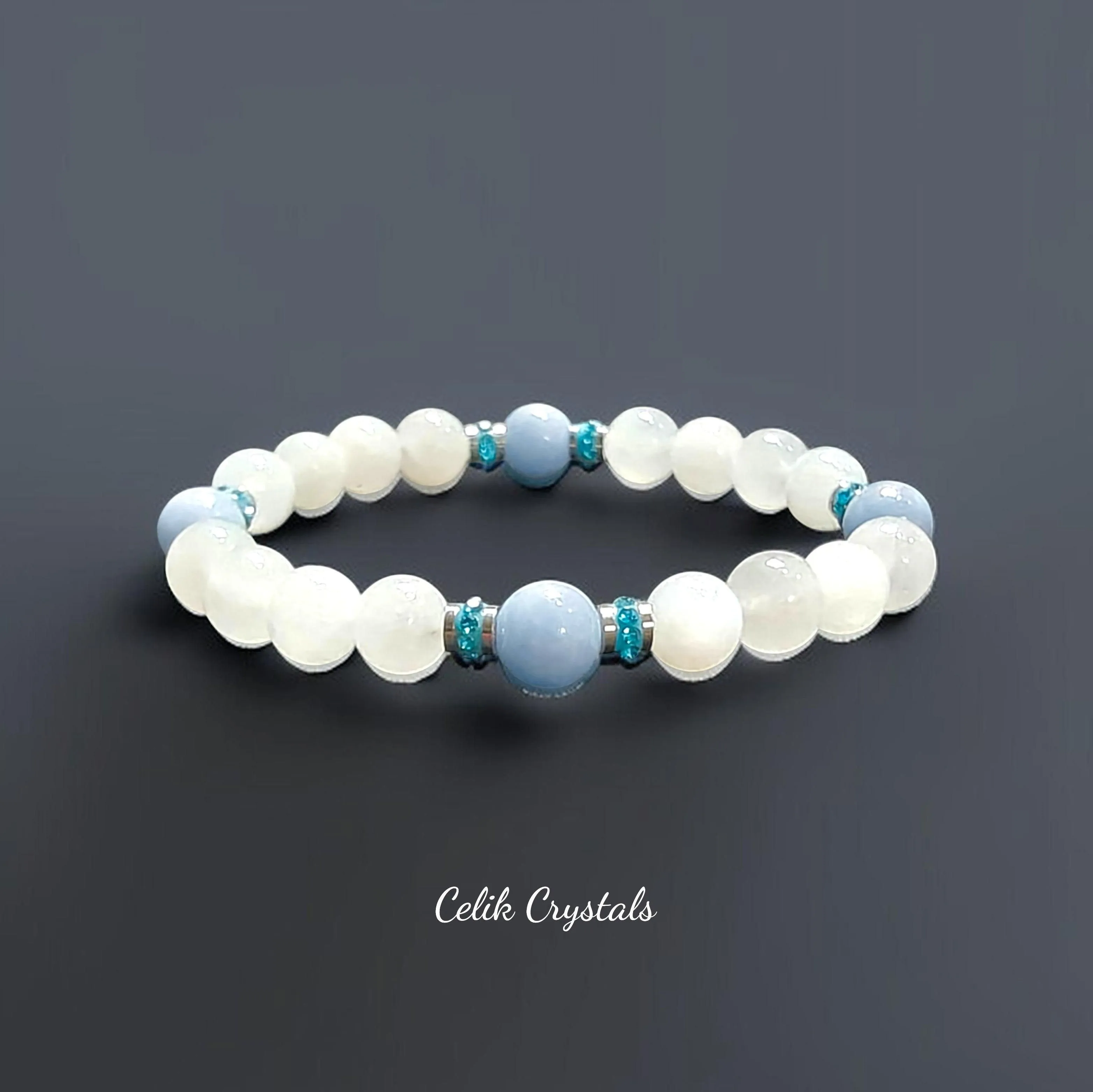 Angelite Moonstone Bracelet 8mm