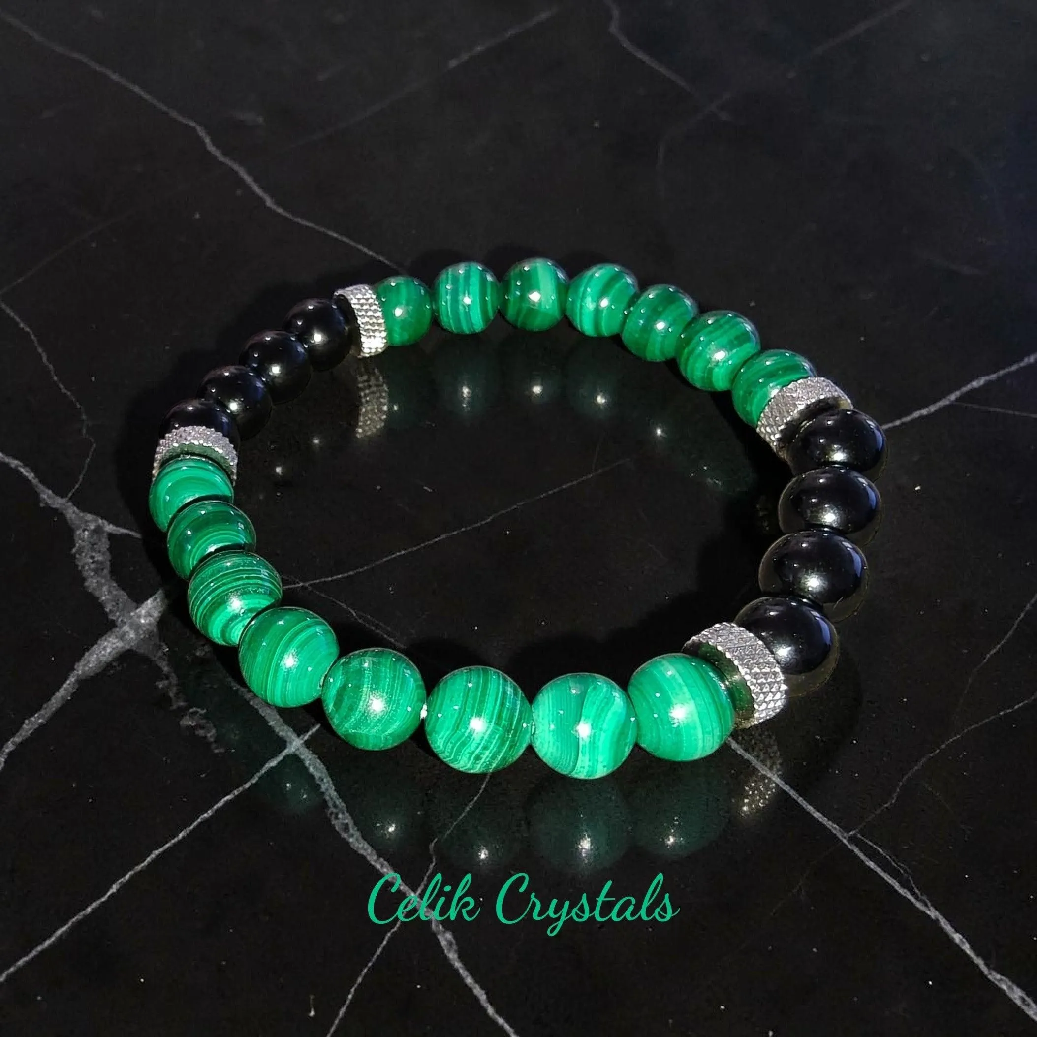 Malachite Black Tourmaline Bracelet 8mm