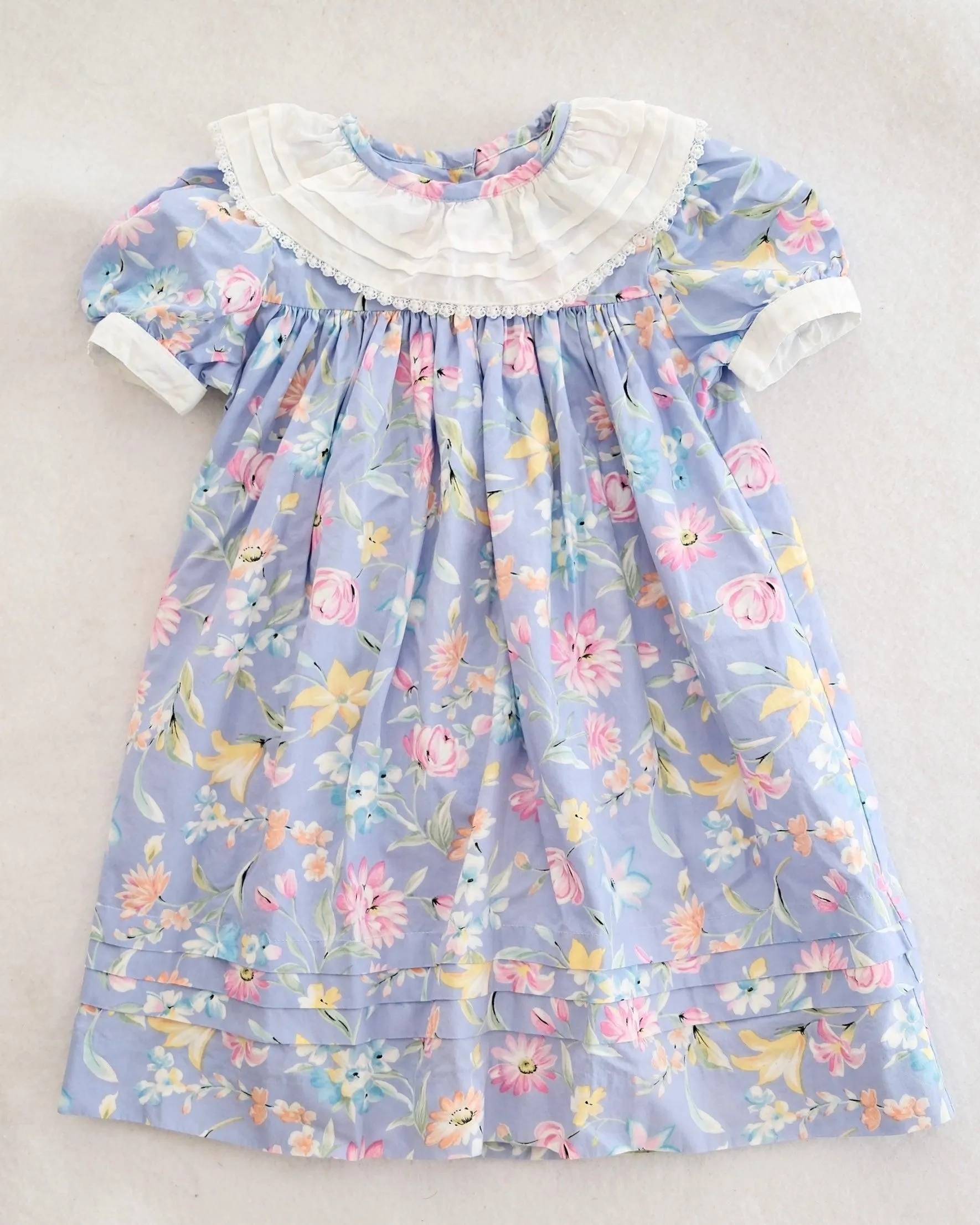 Vintage Baby Cary Periwinkle Floral Ruffle Collar Dress: 3T