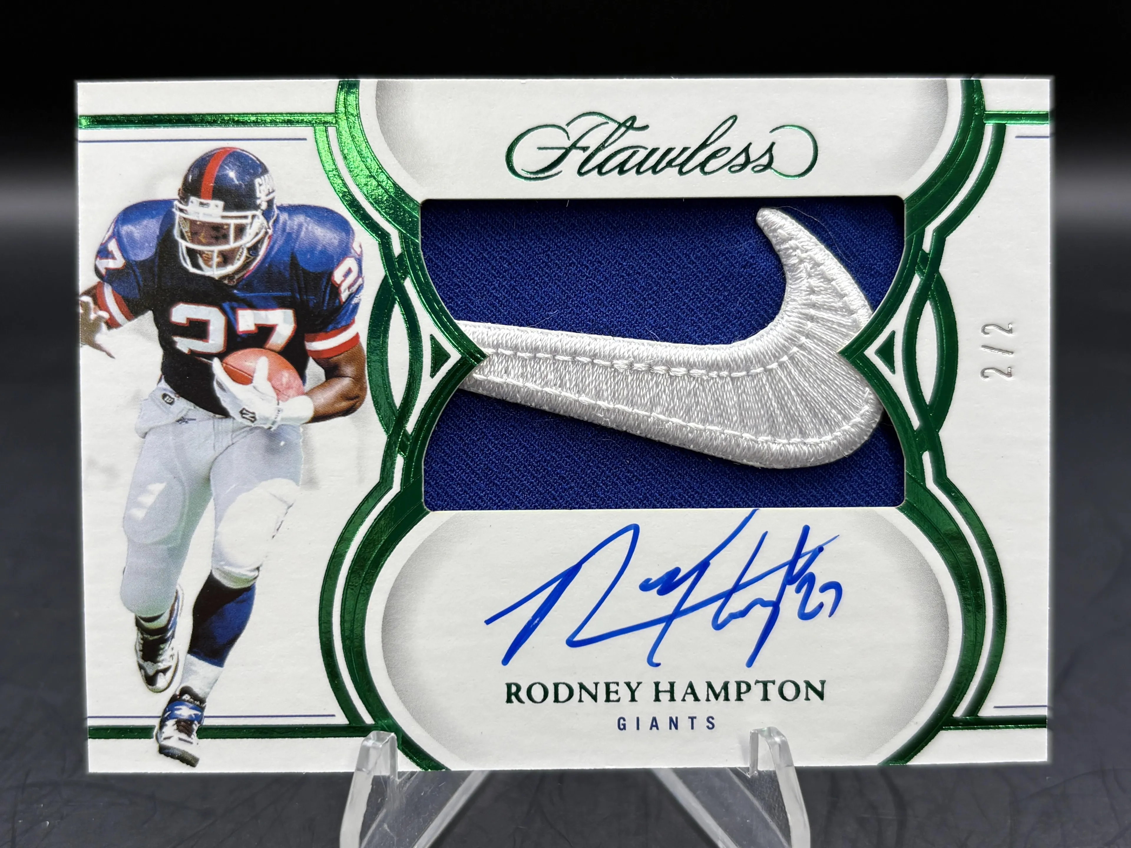 2025 Panini Flawless Rodney Hampton Patch Autographs Emerald Nike #/2