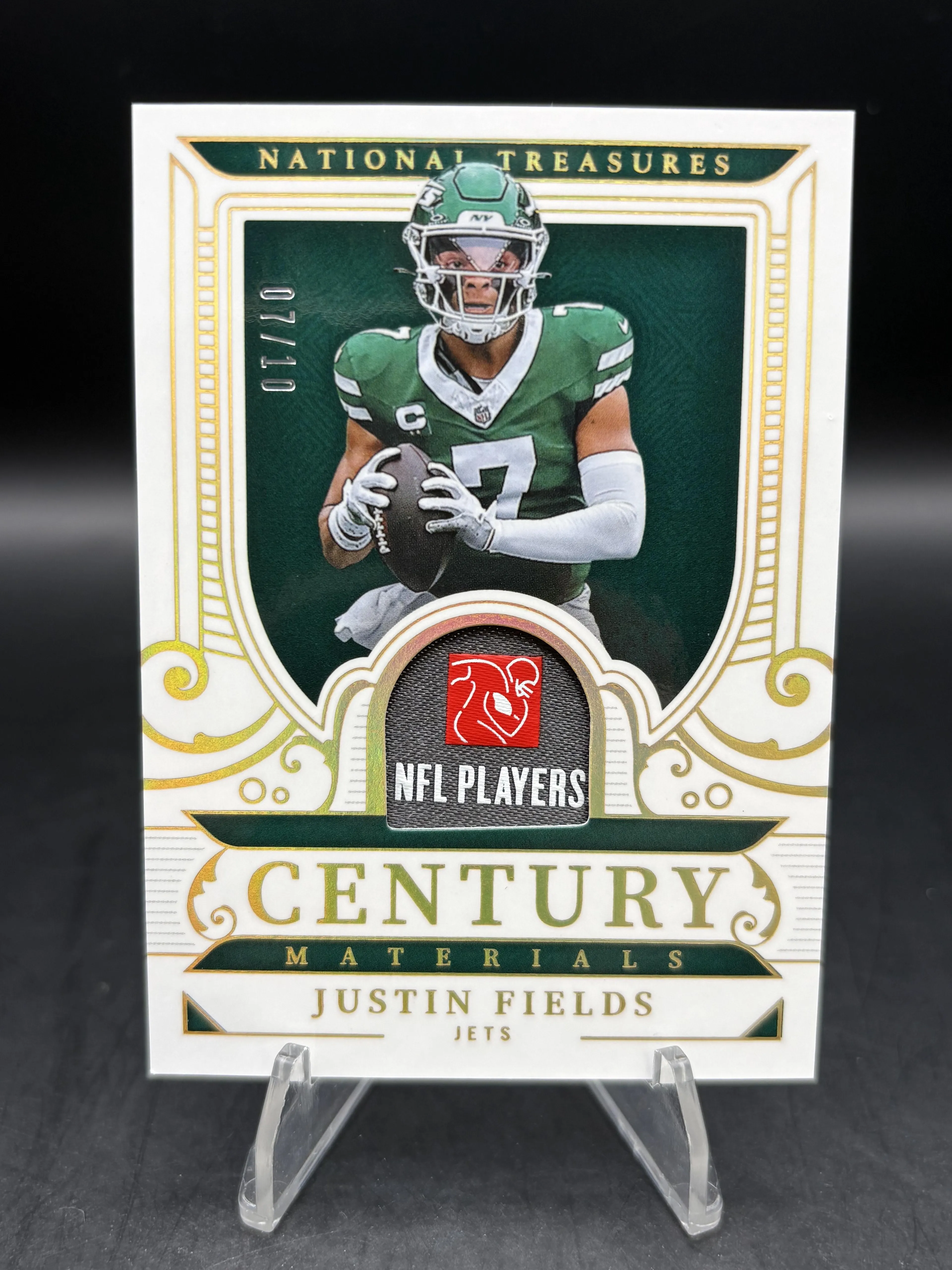 2025 Panini National Treasures Justin Fields Century Materials Holo Gold #/10