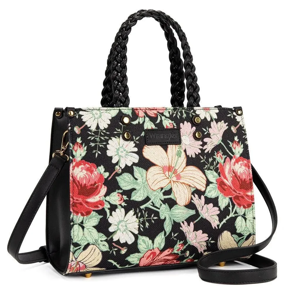 WG438-8120BK Wrangler Floral Print Braided Tote Bag