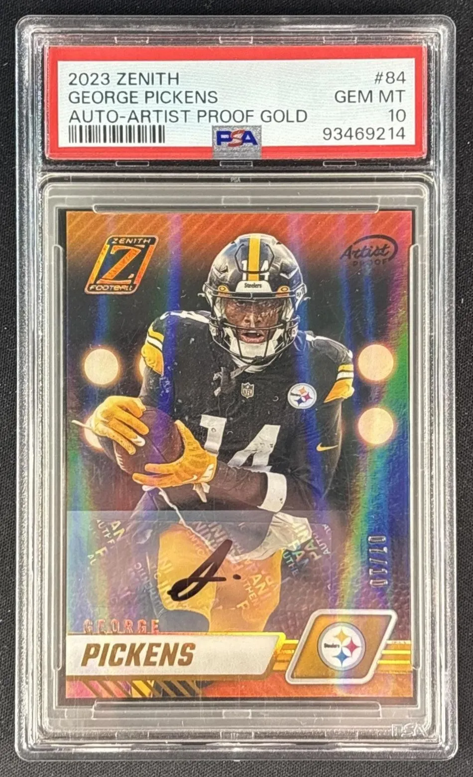 George Pickens 2023 Panini Zenith Auto Artist Proof Gold /10 PSA 10 Steelers