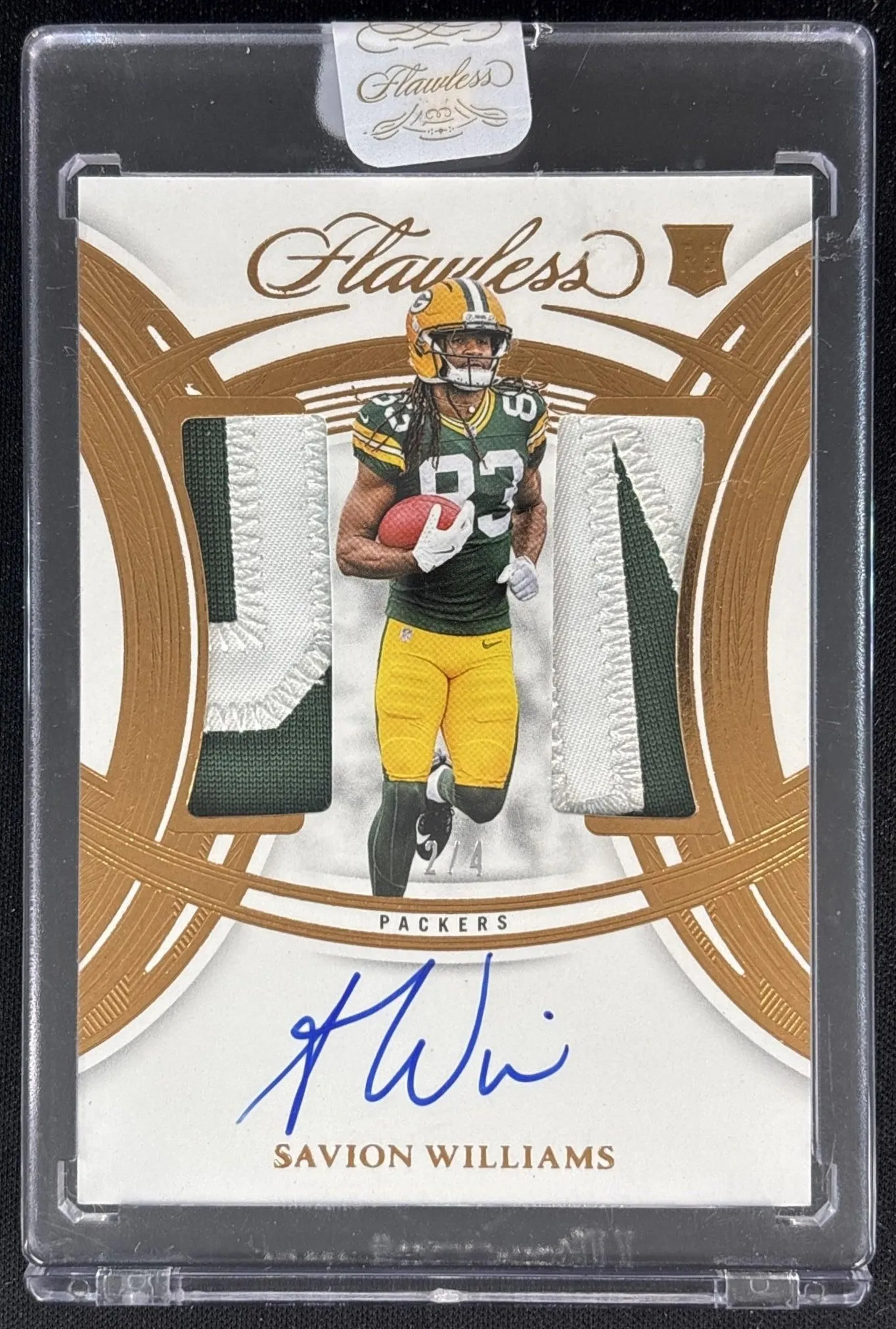 Savion Williams 2025 Panini Flawless Rookie Dual Patch Auto Bronze /4 Packers *Minor Damage*