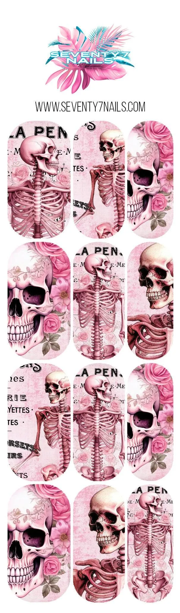 Halloween Nail Decals - Skeleton Rose